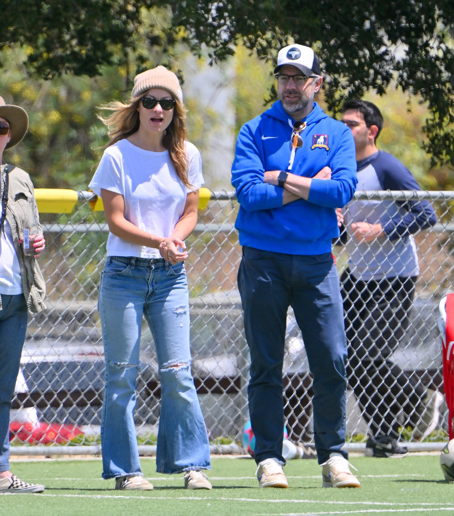 Jason Sudeikis and Olivia Wilde at their son's soccer game. 