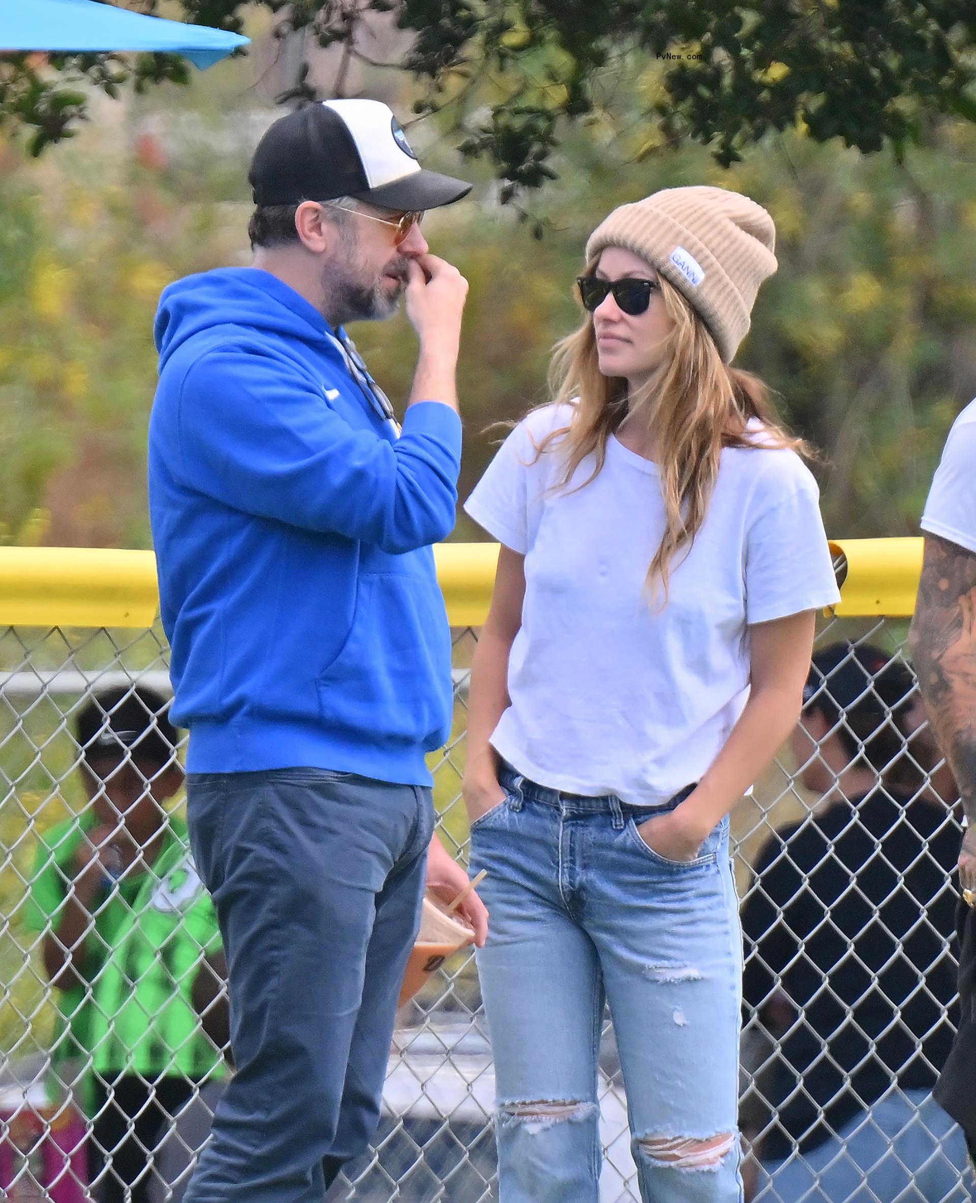 Jason Sudeikis and Olivia Wilde at their son's soccer game.