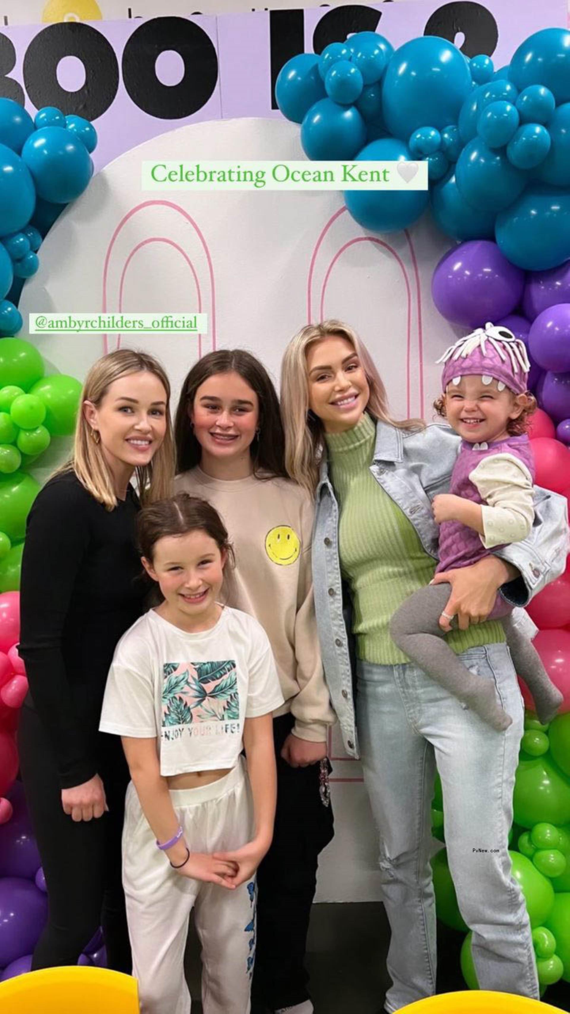 Lala Kent, Ambyr Childers and their kids pose at Ocean's party