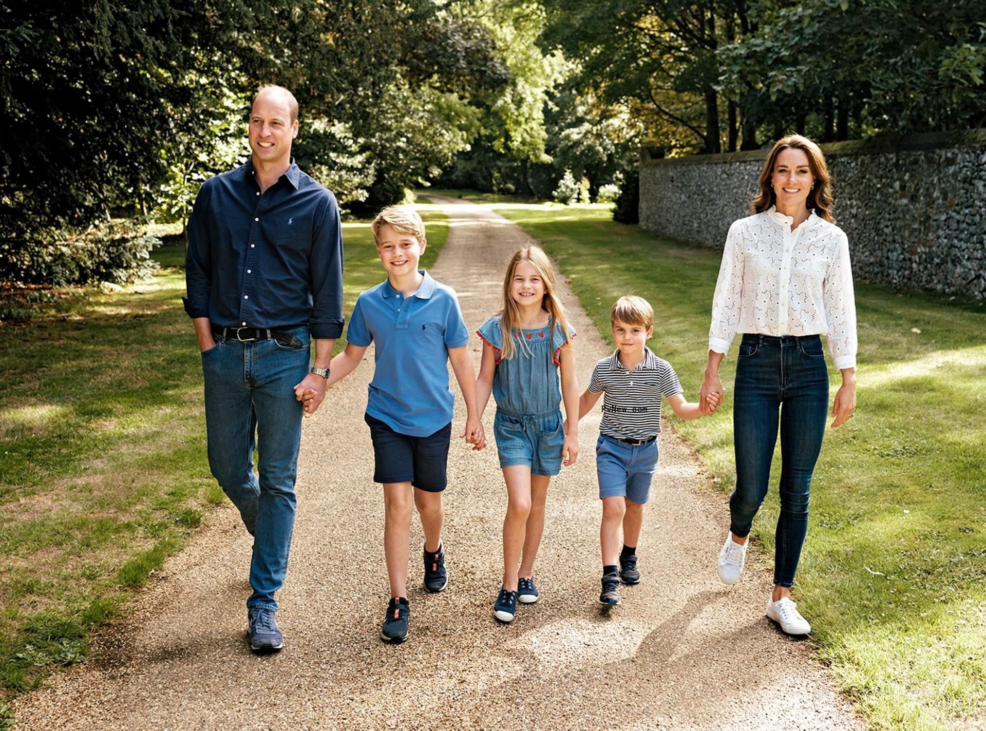 Prince William and Kate Middleton hold hands with Prince George, Princess Charlotte and Prince Louis