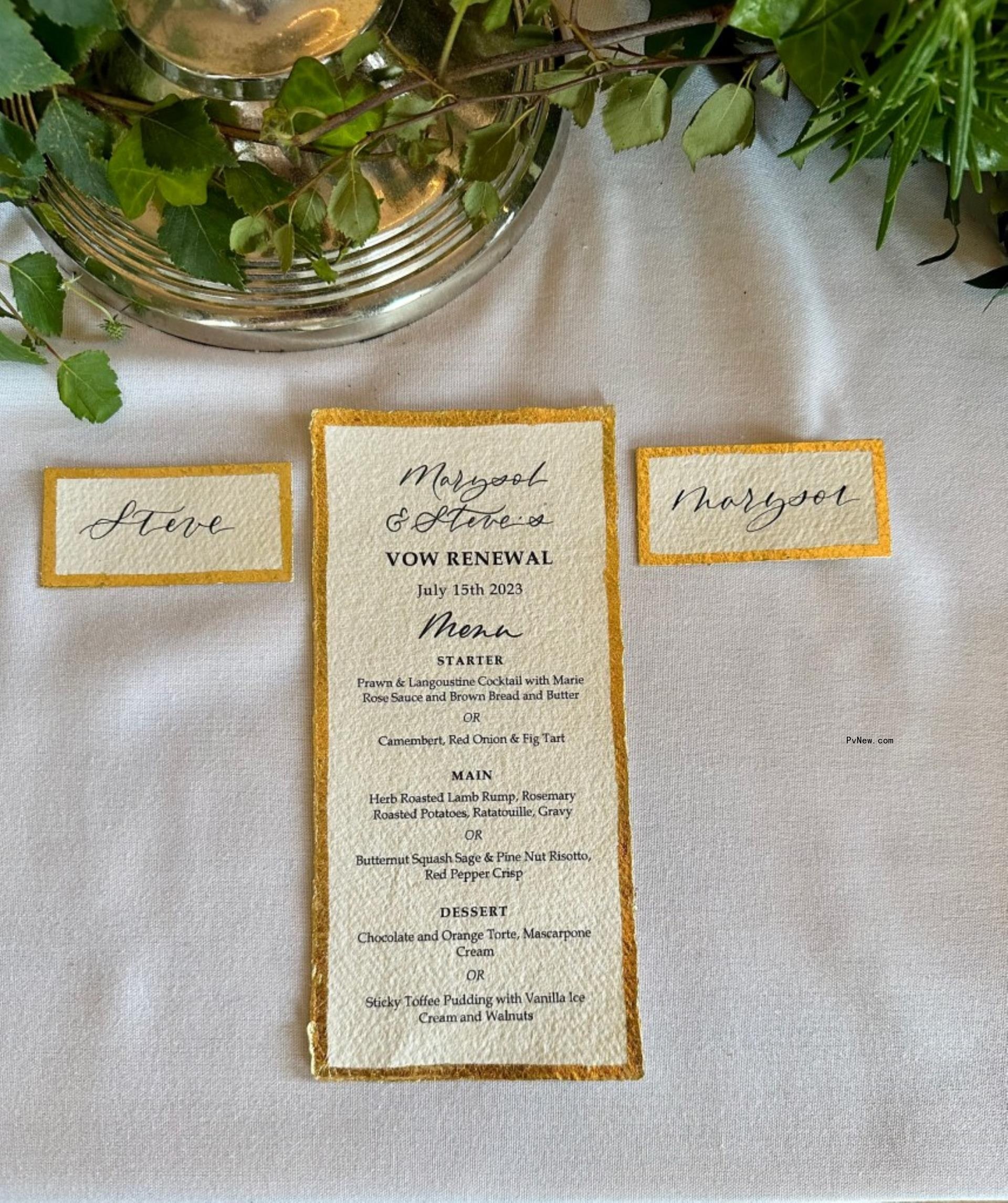 Marysol Patton's wedding renewal brunch menu.