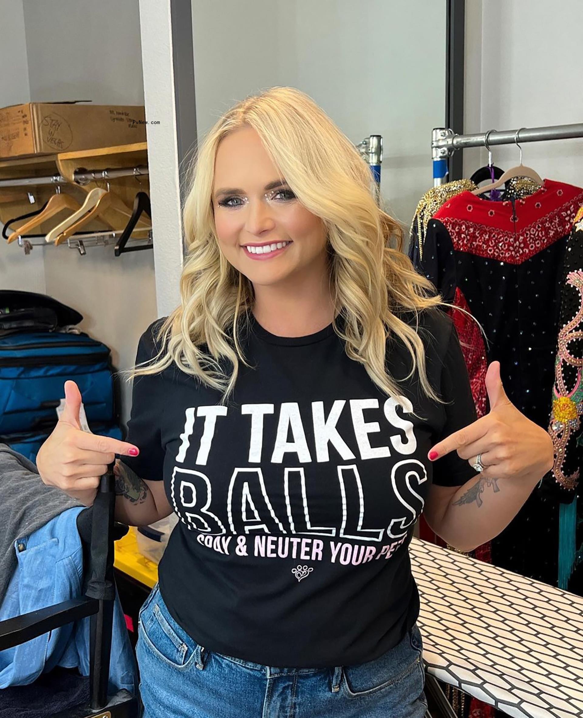 Miranda Lambert in a black T-shirt.