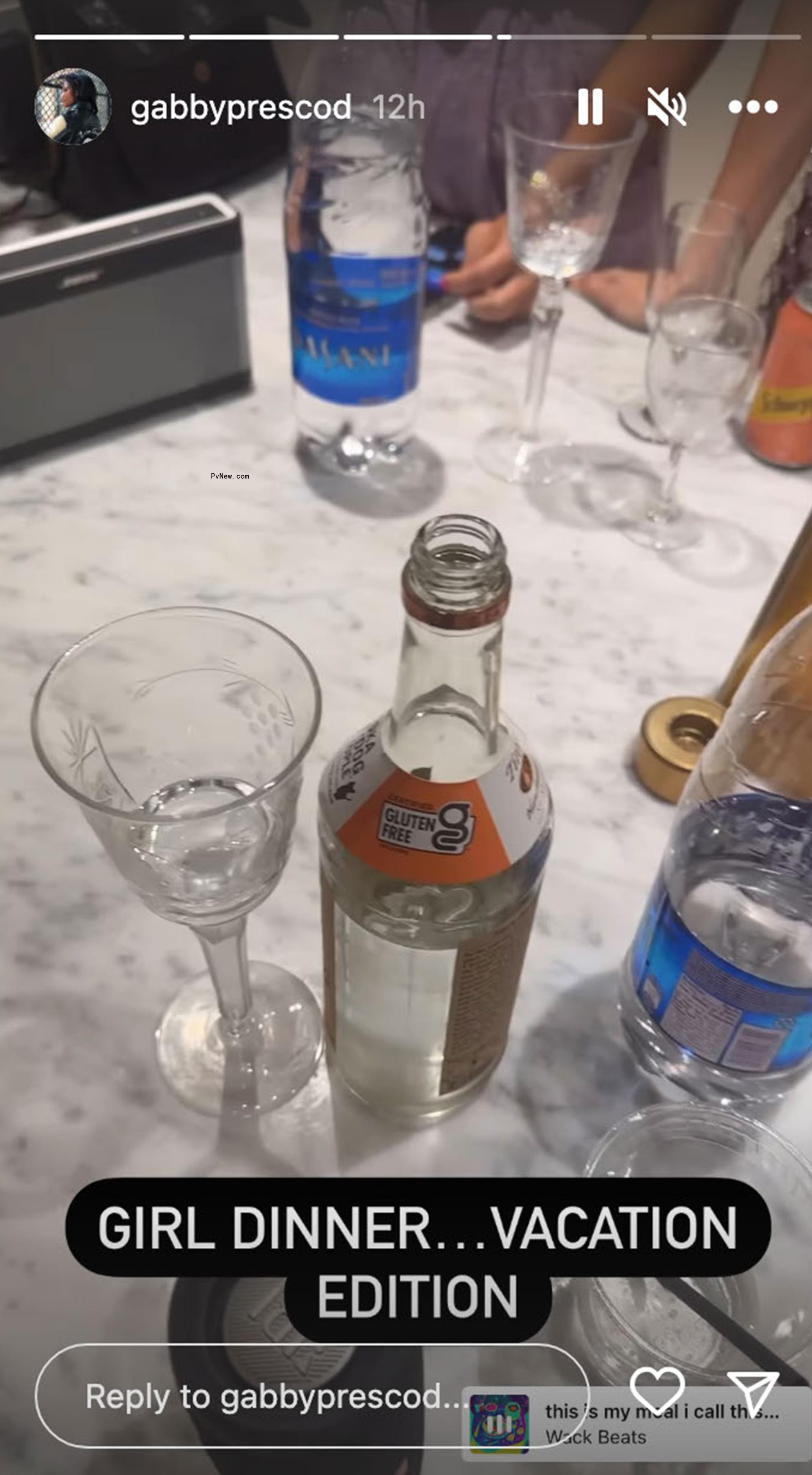 Gabby Prescod's Instagram Story of liquor btotles