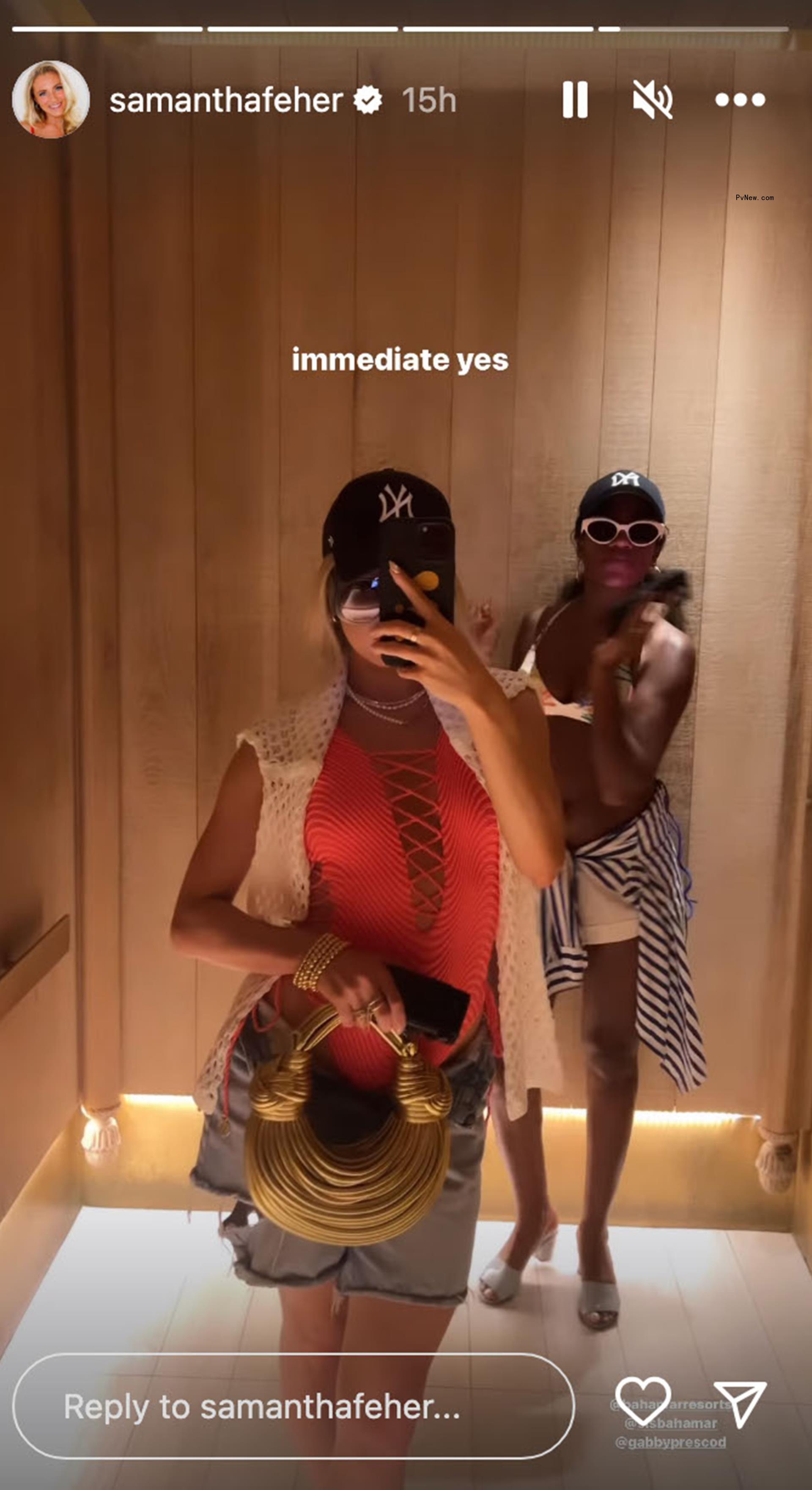 A mirror selfie of Samantha Feher and Gabby Prescod