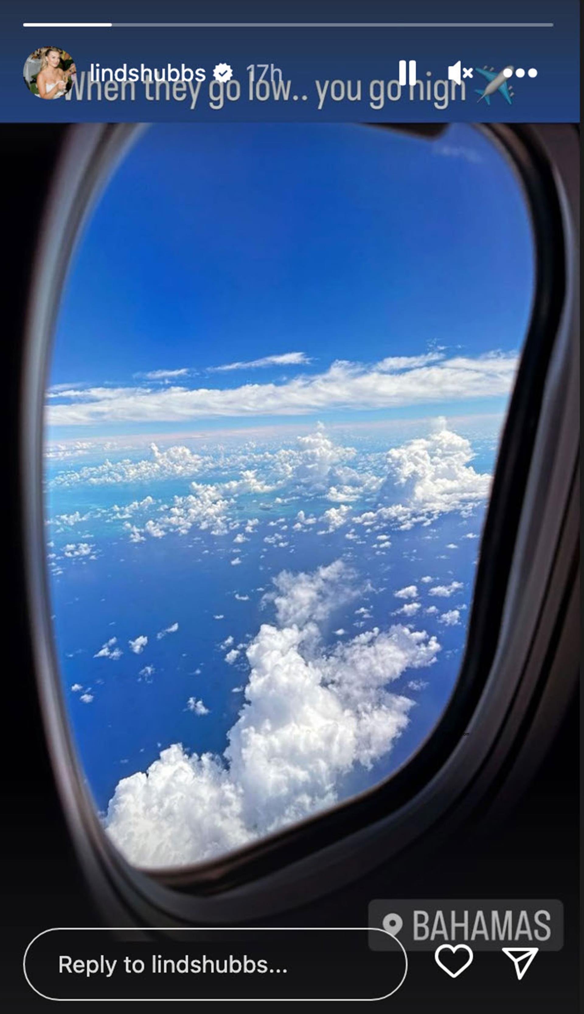 Lindsay Hubbard's Instagram Story of a plane window