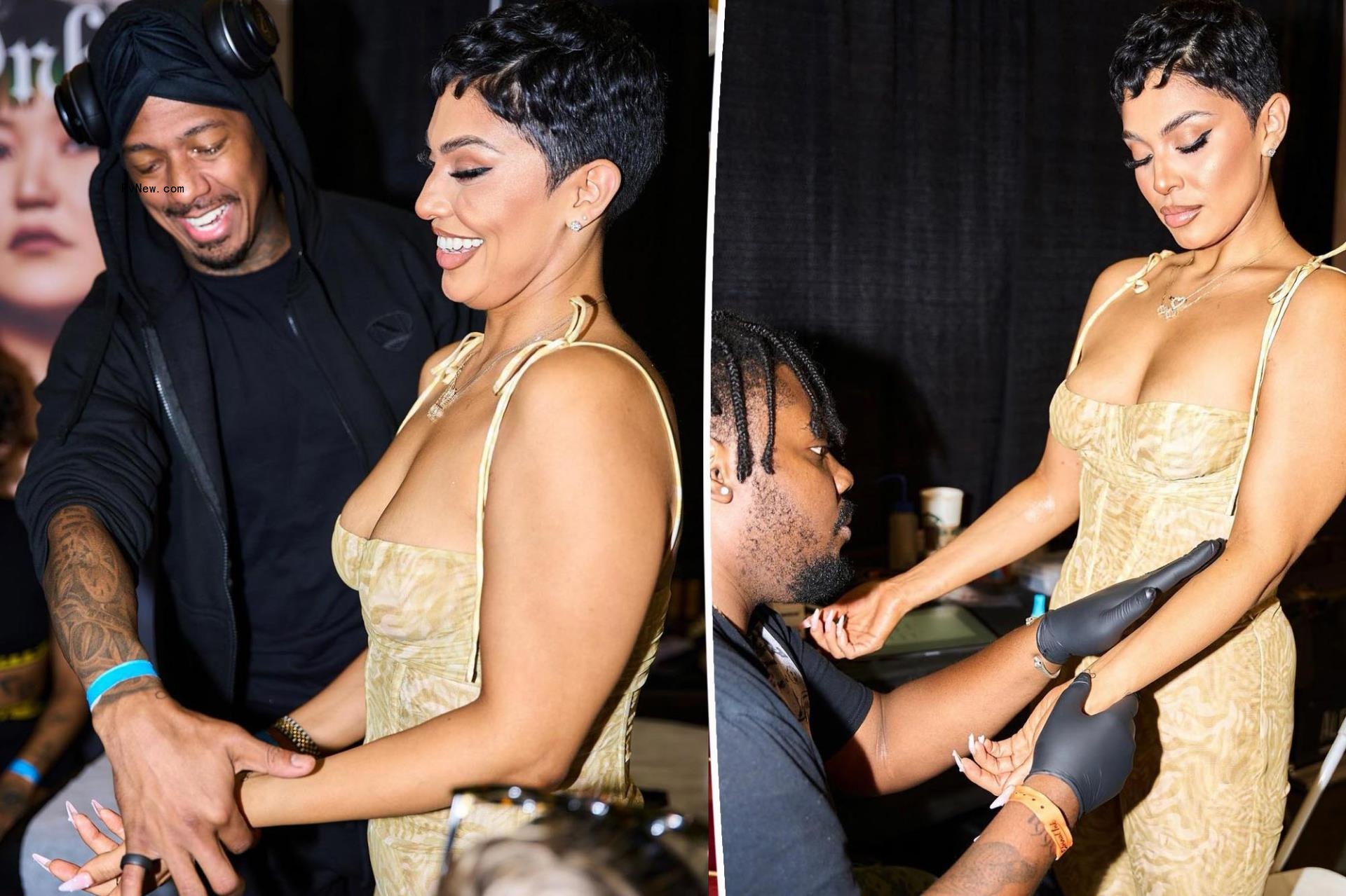 Nick Cannon watches Abby De La Rosa get the names of their three kids tattooed