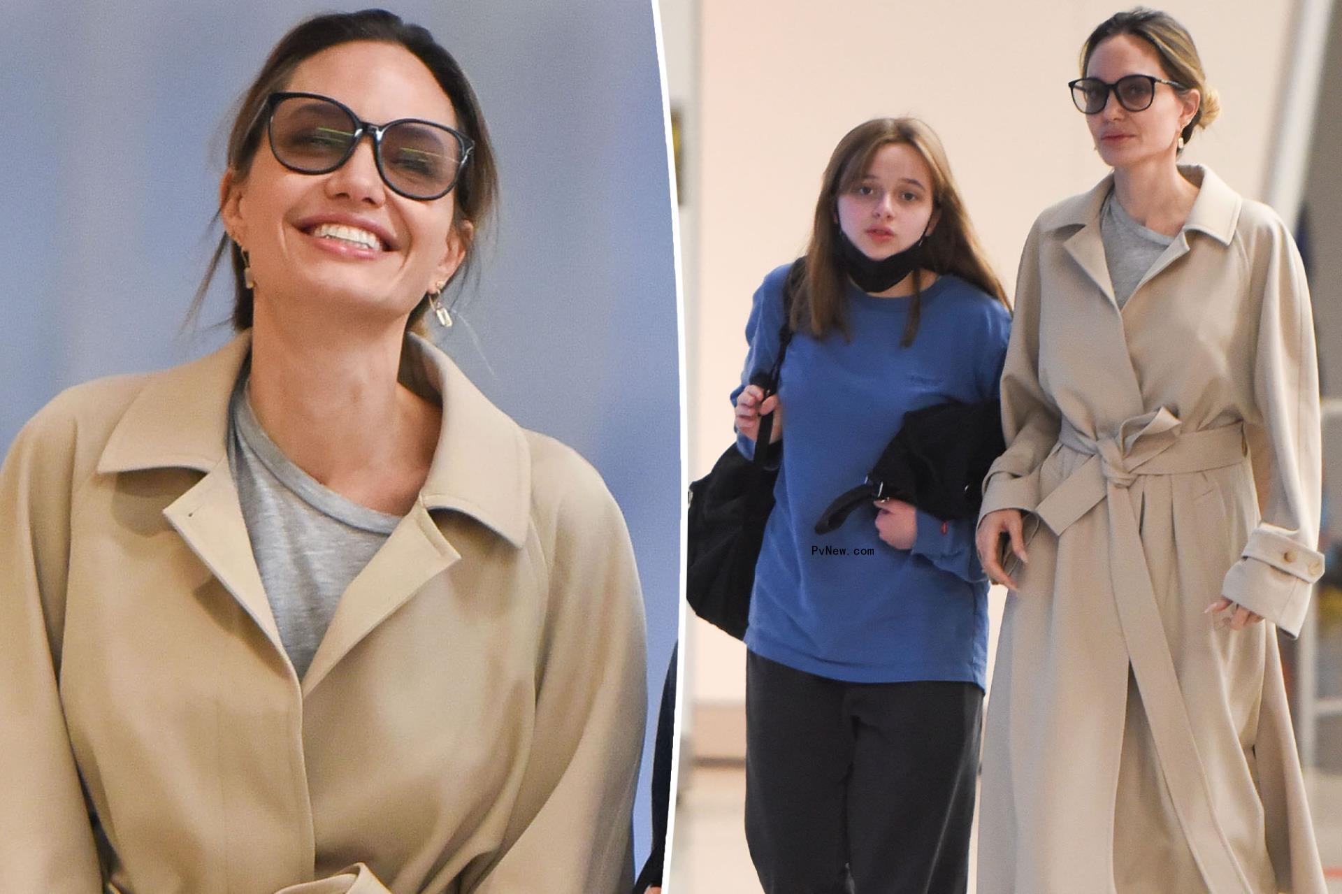 Angelina Jolie and daughter Vivienne, 15, share a laugh at JFK airport