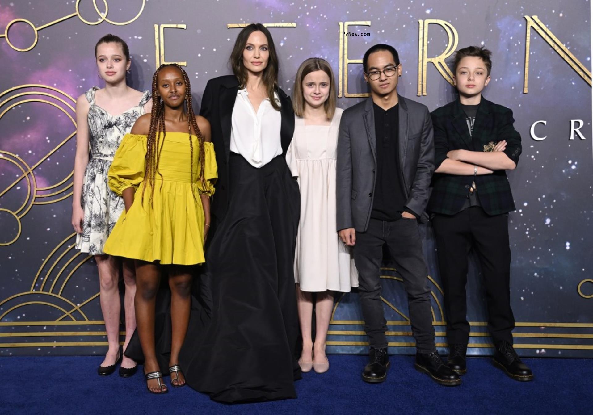 Shiloh Jolie-Pitt, Zahara Jolie-Pitt, Angelina Jolie, Vivienne Jolie-Pitt, Maddox Jolie-Pitt and Knox Jolie-Pitt