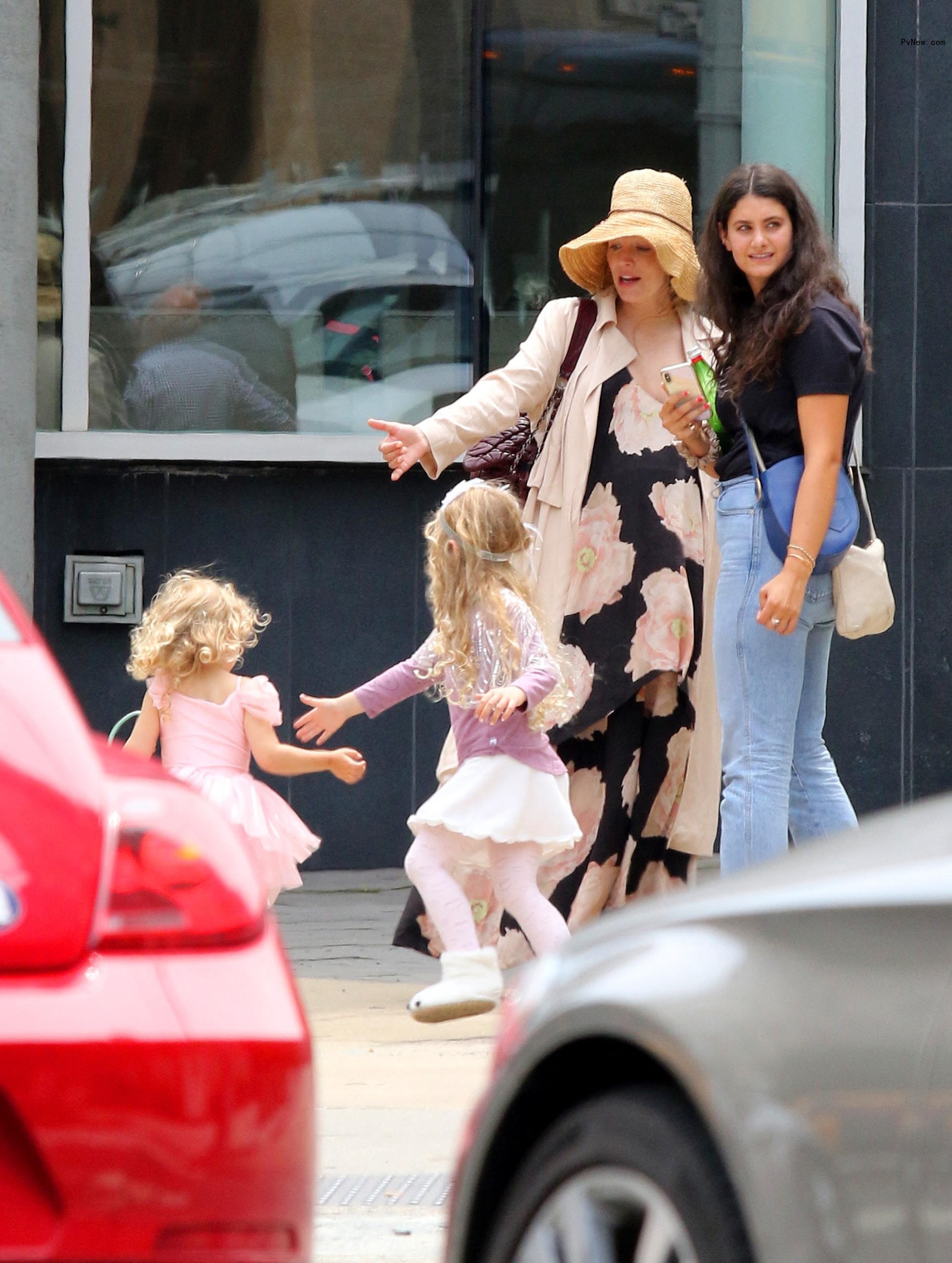 Blake Lively wears dress while out with daughters