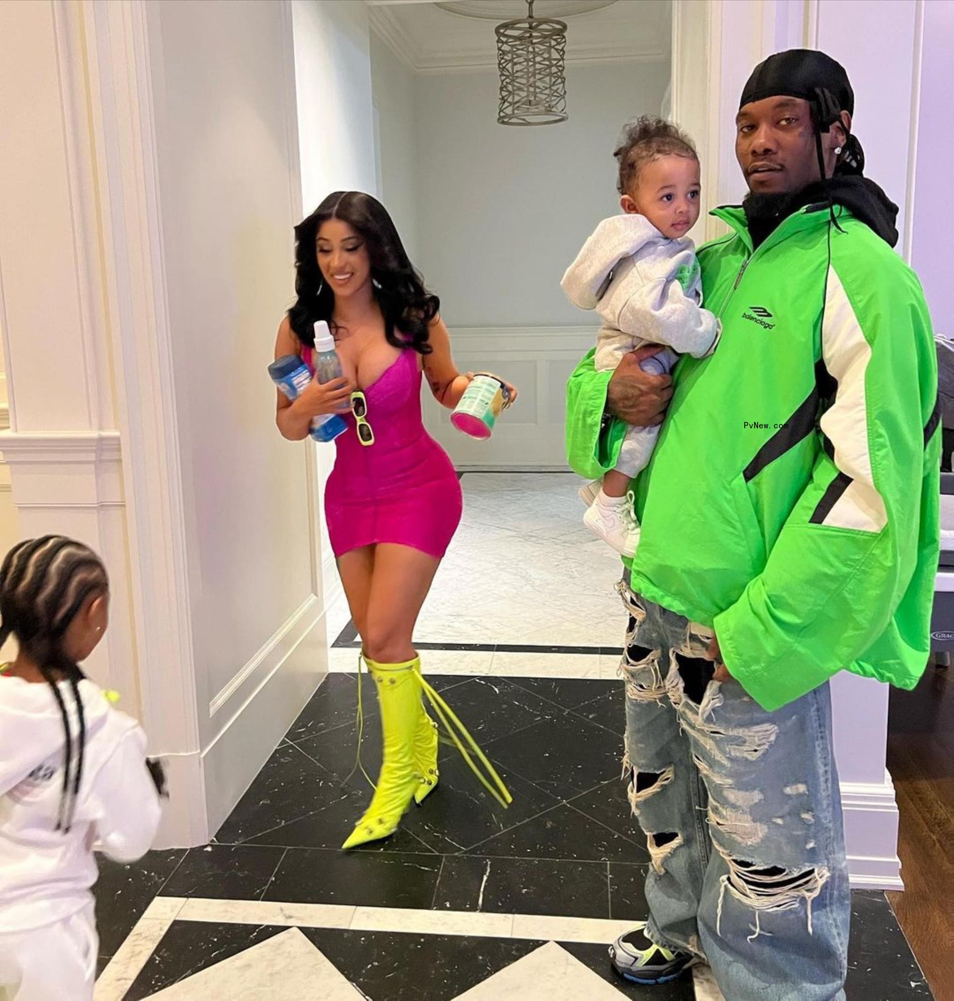 Cardi B and Offset with two of their kids.