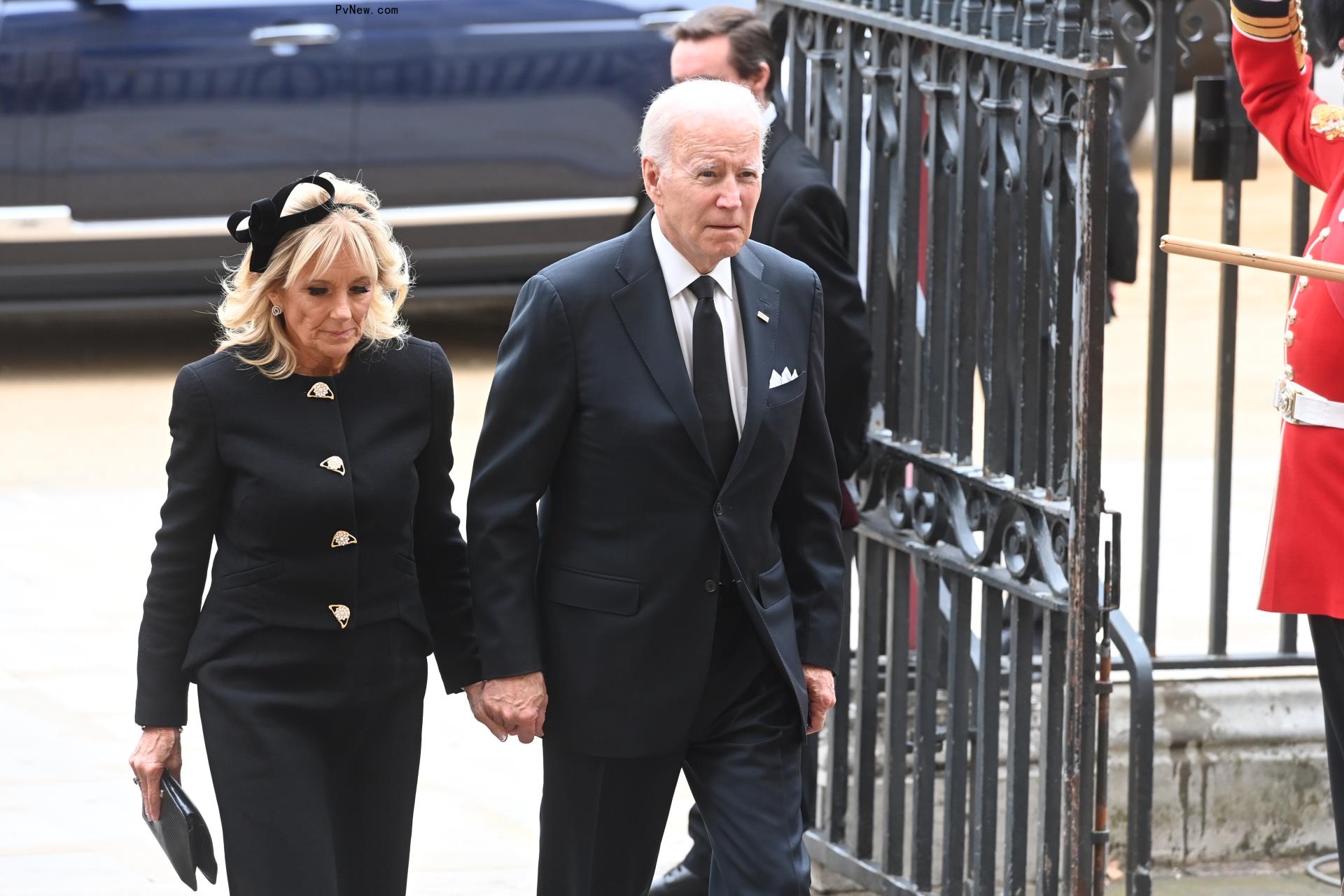 President Biden and First Lady arrive for Queen's funeral.