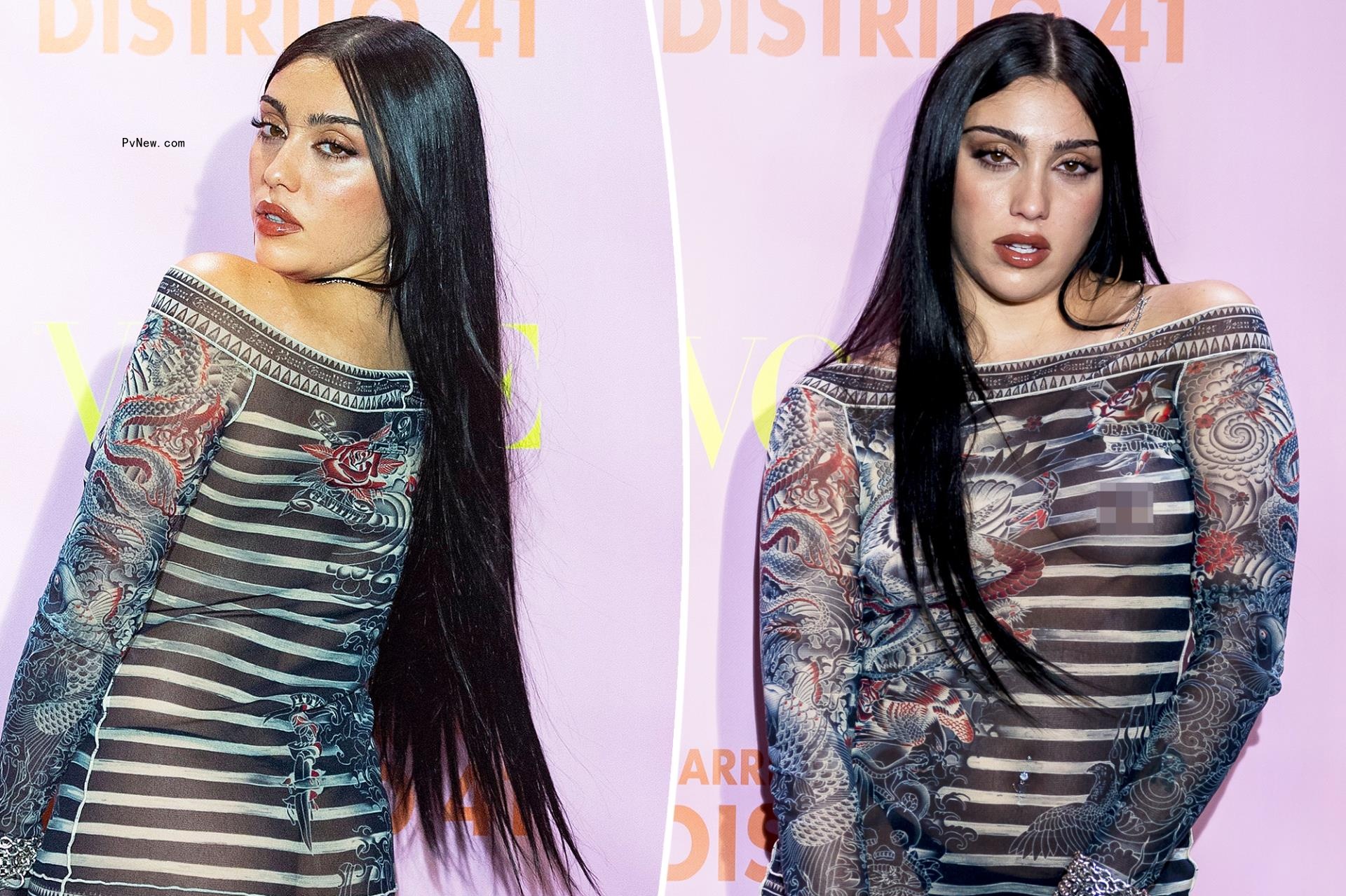Lourdes Leon leaves little to the imagination in sheer stripes