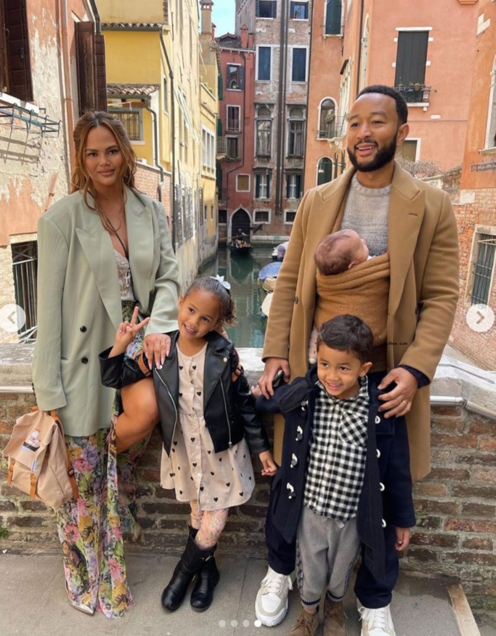 Chrissy Teigen, John Legend, Esti, Luna and Miles in Venice, Italy.