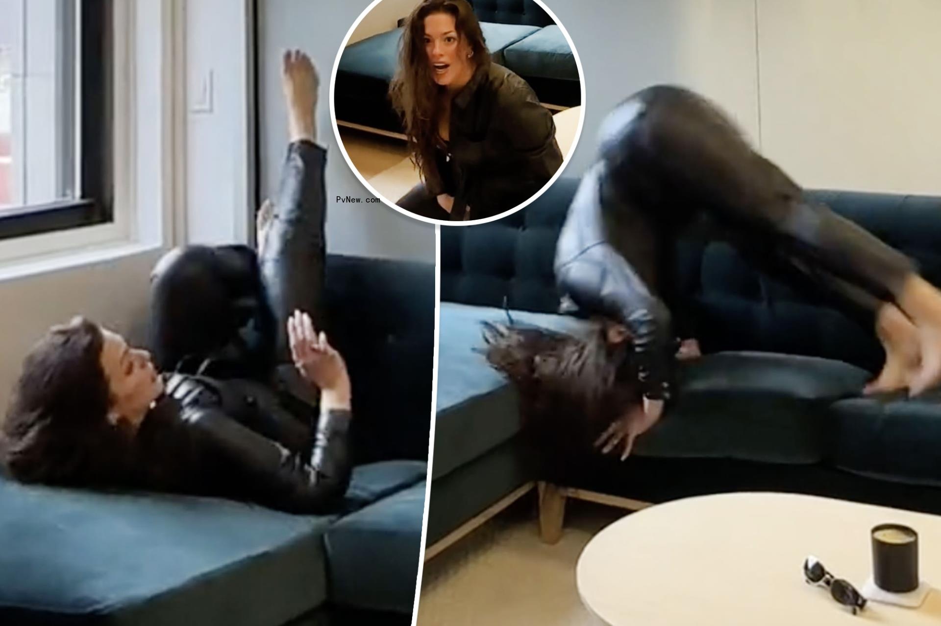 Ashley Graham splits her leather pants mid-somersault: ‘I do all my own stunts’