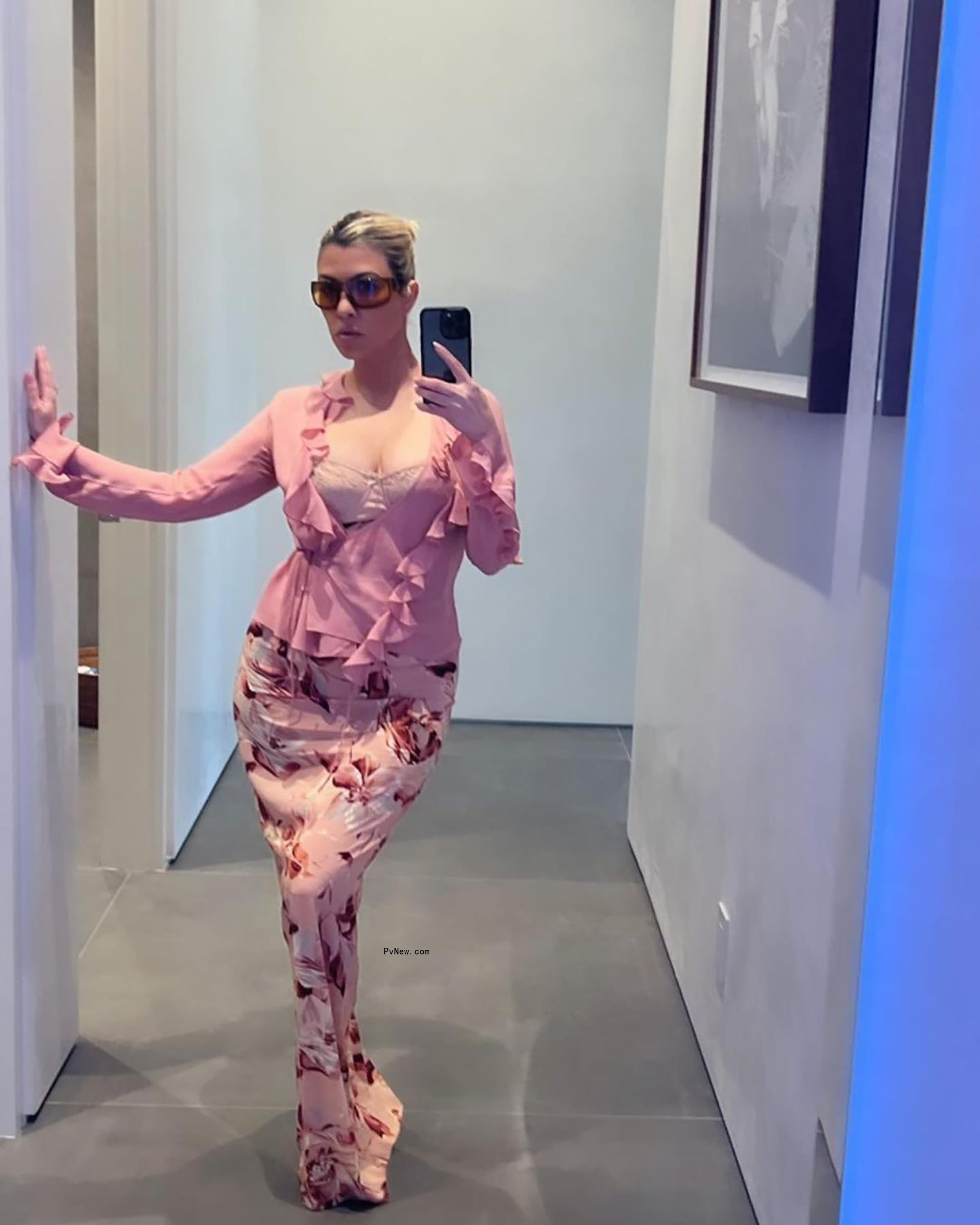 Kourtney Kardashian in an all-pink Easter outfit