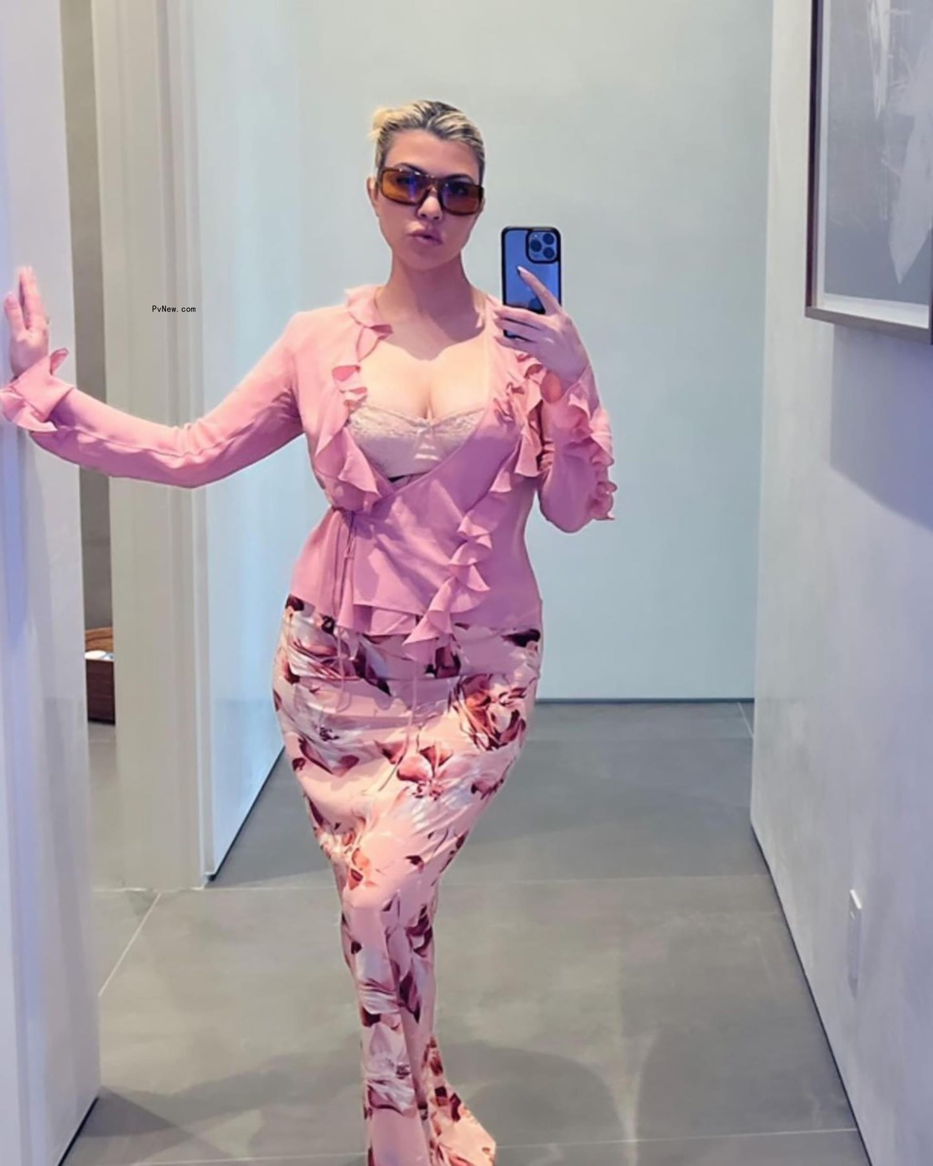 Kourtney Kardashian in an all-pink Easter outfit