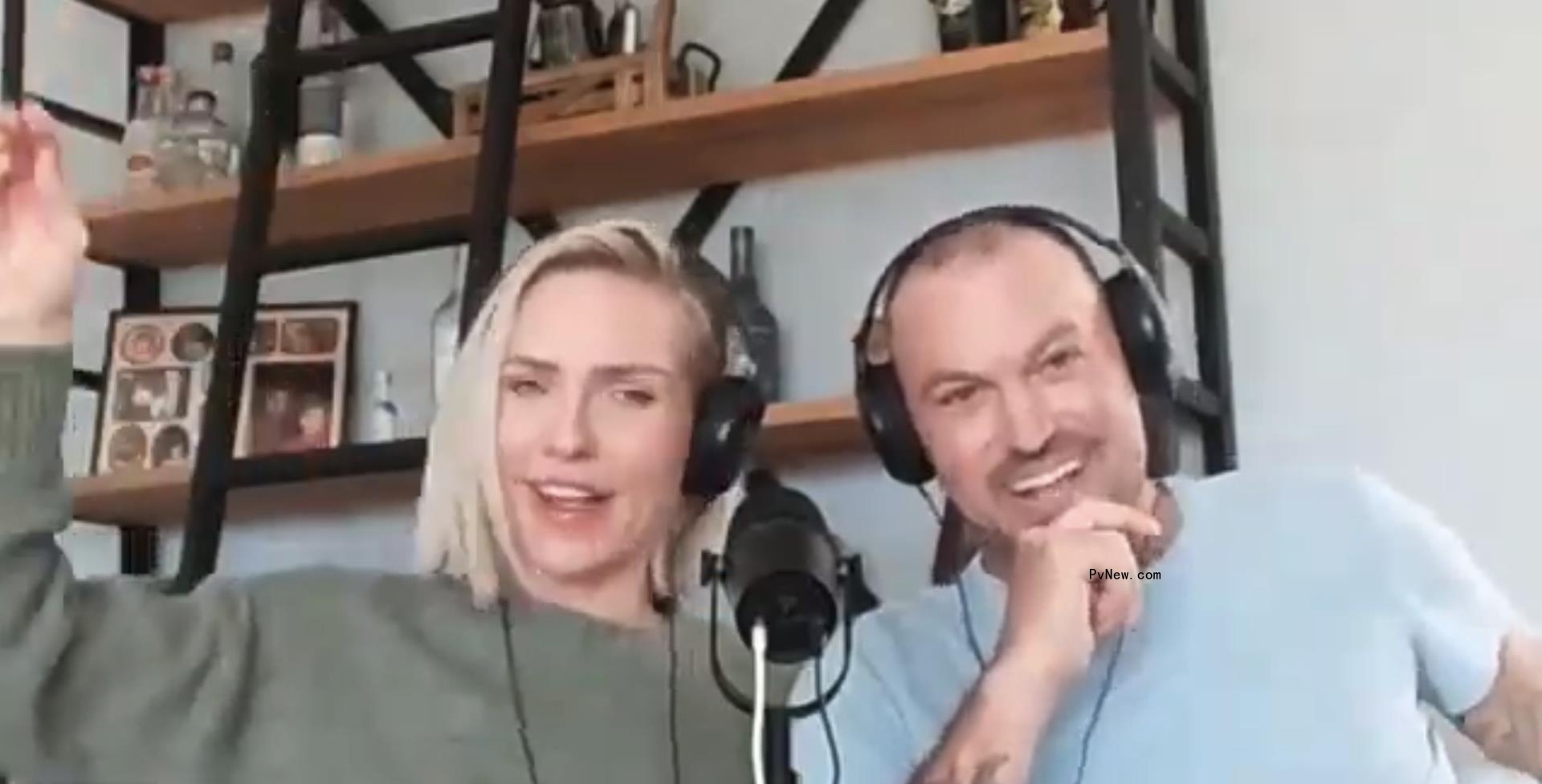 A photo of Brian Austin Green and Sharna Burgess speaking to Pvnew