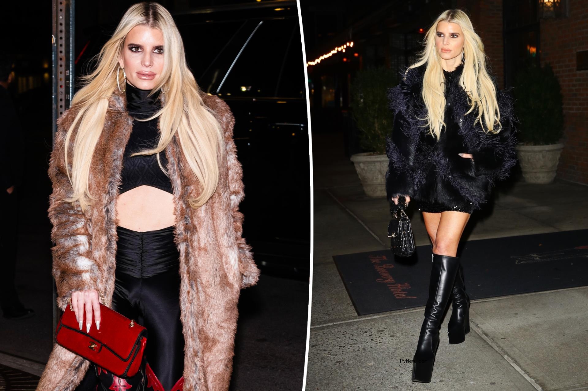 Jessica Simpson doubles up on faux fur coats for New York City night out