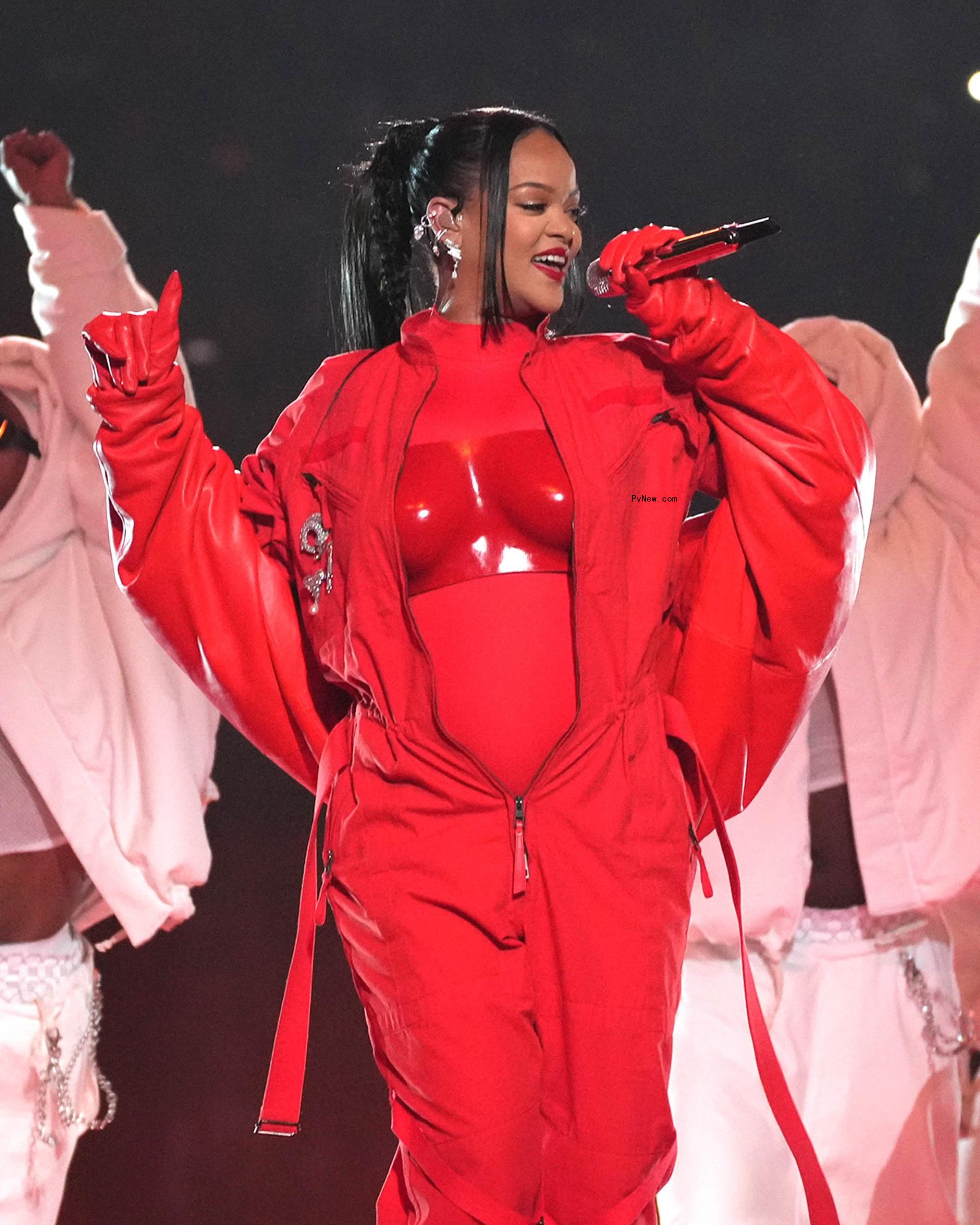 Rihanna performing at the Super Bowl in 2023.