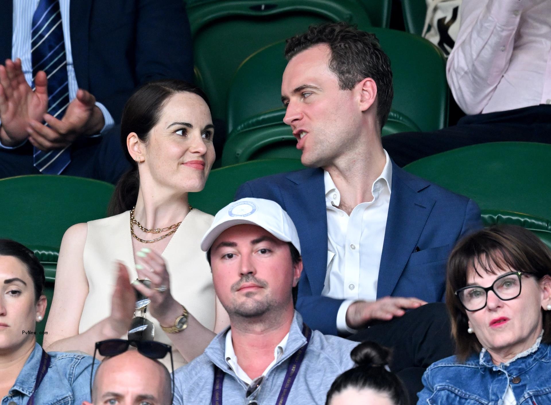 Michelle Dockery and Jasper Waller-Bridge at Wimbledon in 2022.