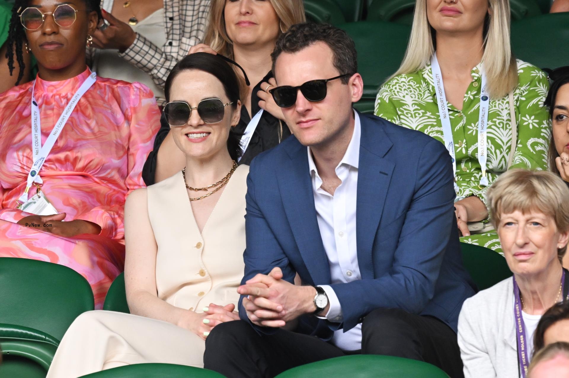 Michelle Dockery and Jasper Waller-Bridge at Wimbledon in 2022.