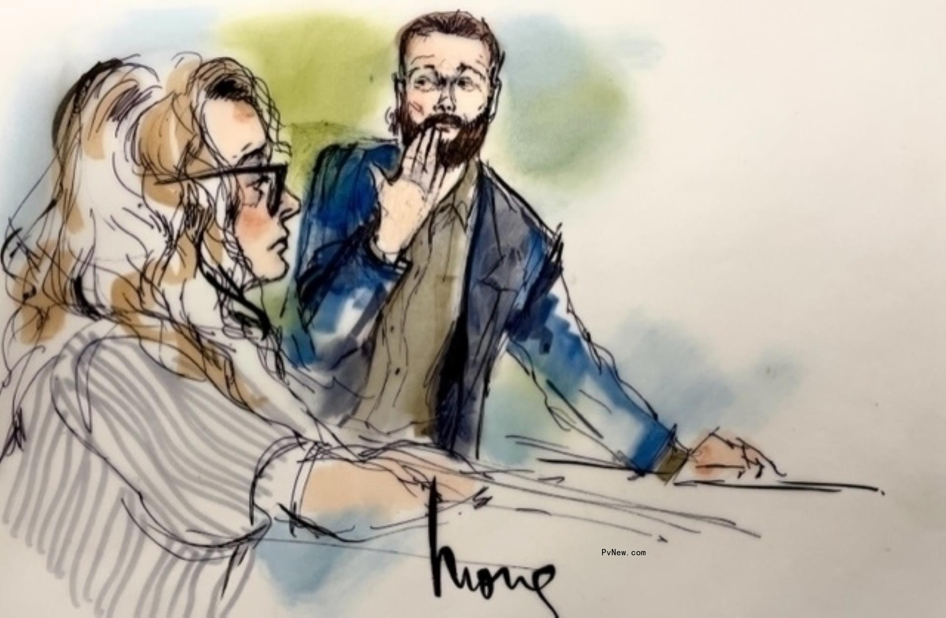 Bijou Phillips and Danny Masterson in a court sketch drawing.