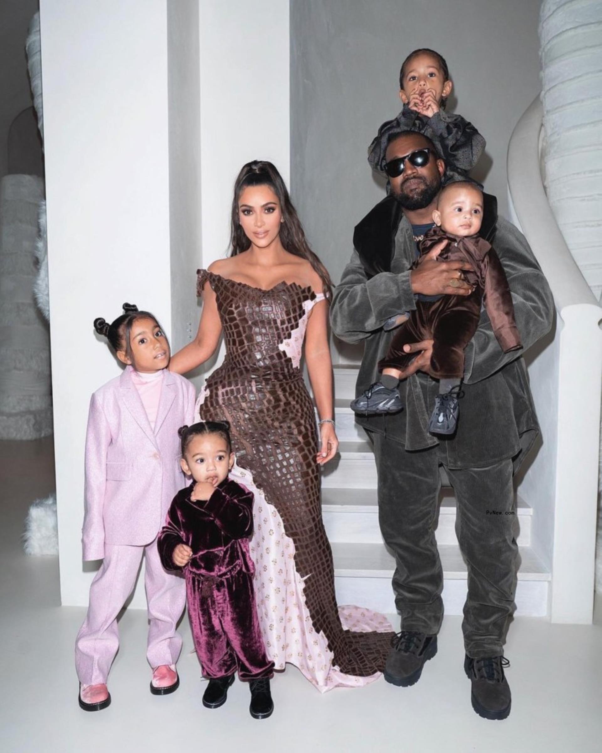 Kim Kardashian, Kanye West and their four kids. 