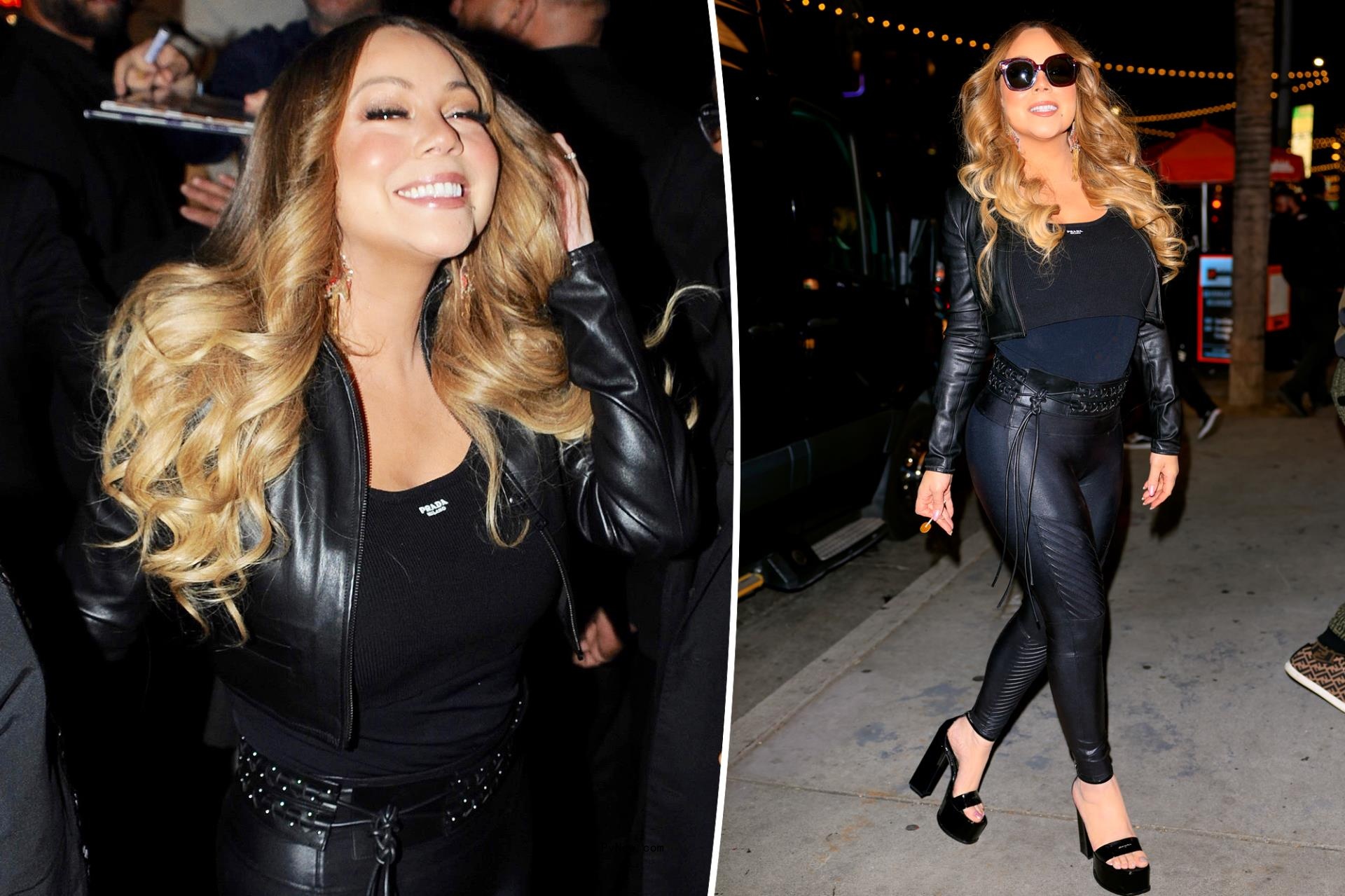 Mariah Carey steps out in skintight black leather look