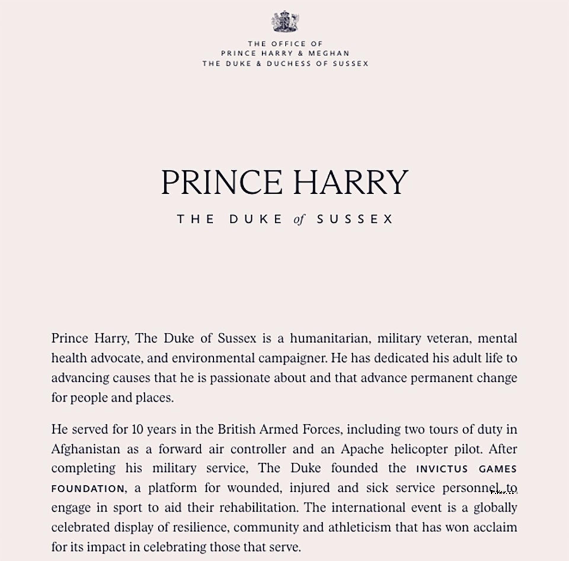 Meghan Markle and Prince Harry's website.