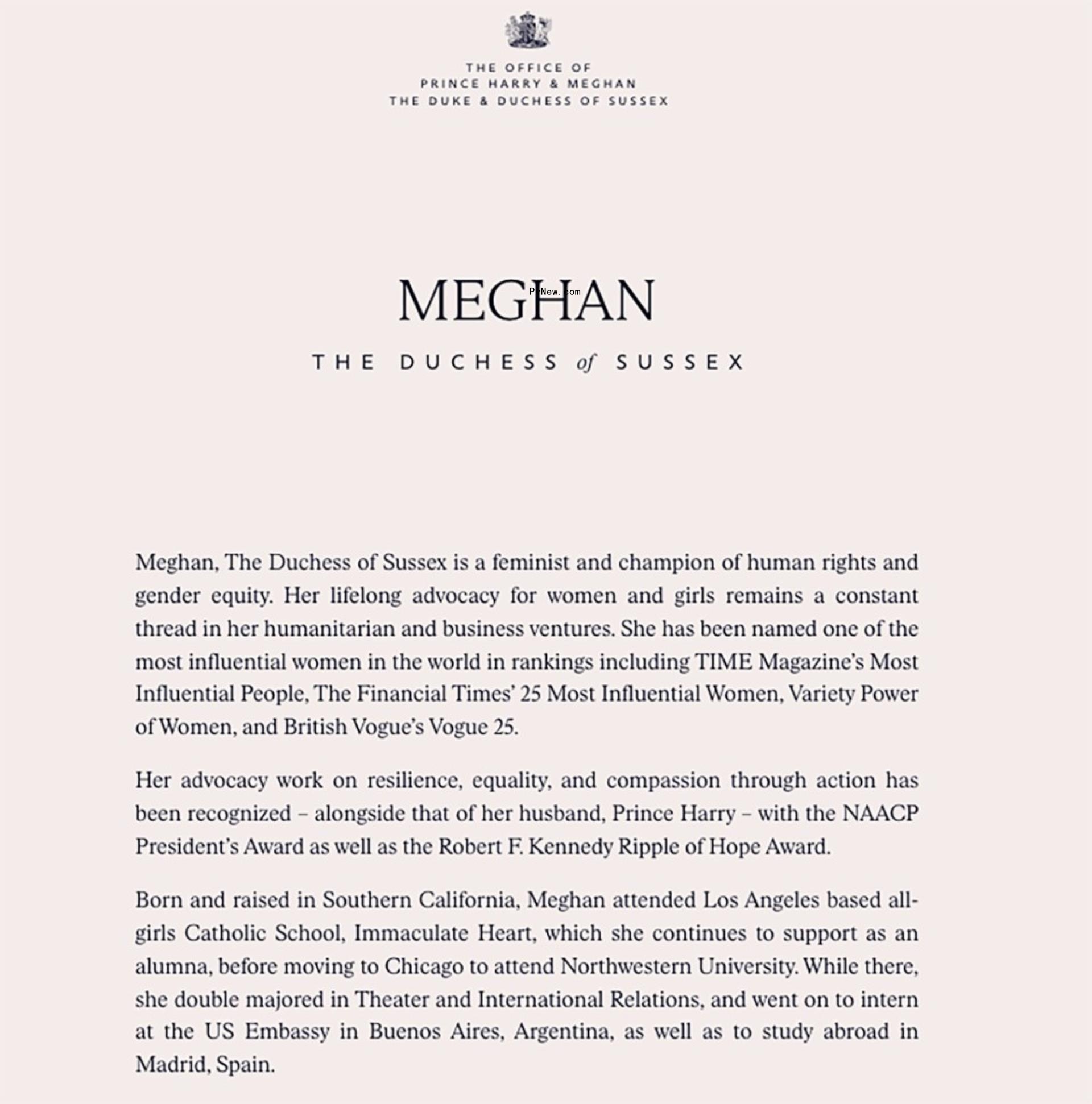 Meghan Markle and Prince Harry's website.