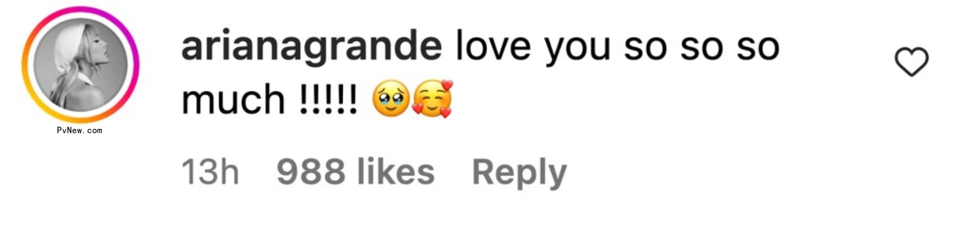 Ariana Grande's comment on Instagram.