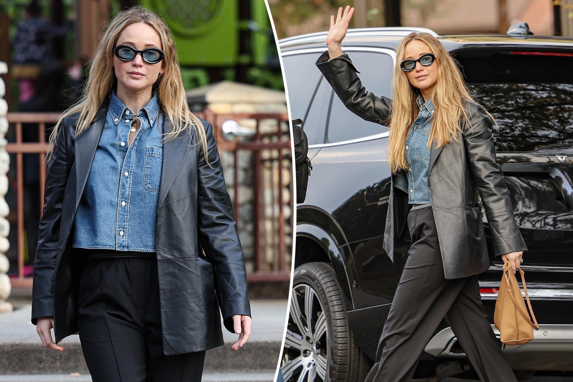Jennifer Lawrence rocks $10K designer outfit for trip to playground with son Cy