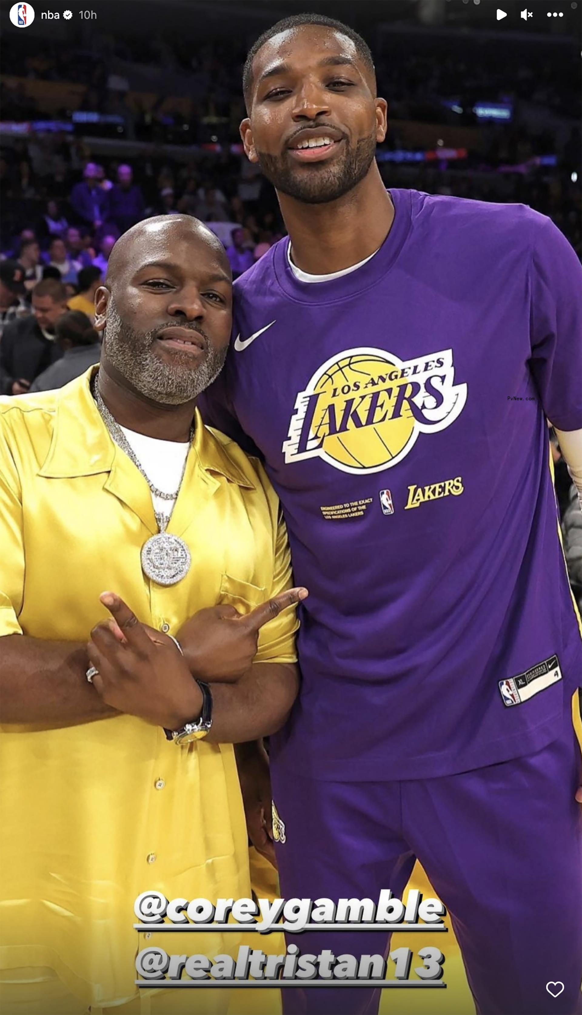Corey Gamble and Tristan Thompson at an NBA game.