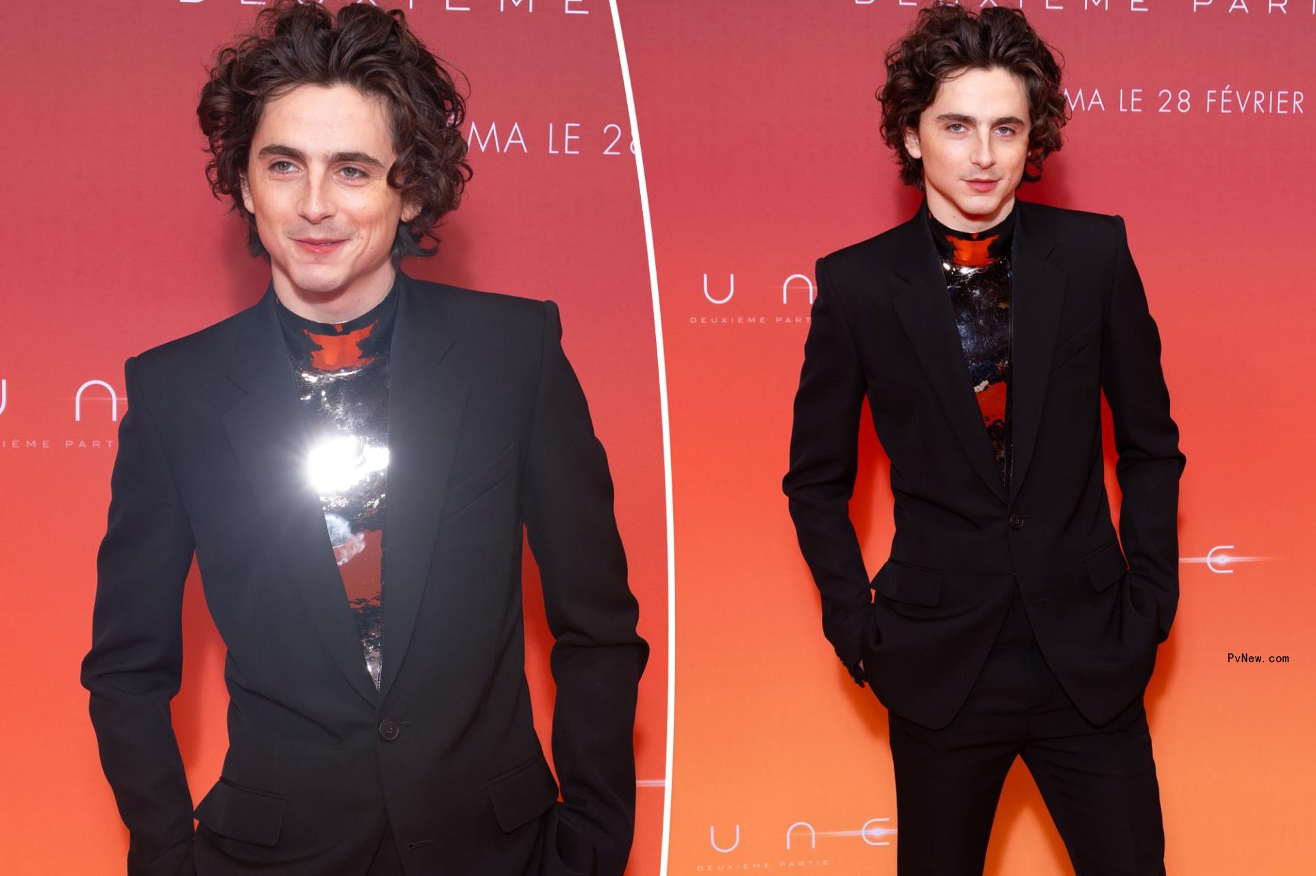 Timothée Chalamet suits up in silver breastplate for ‘Dune: Part Two’ Paris premiere