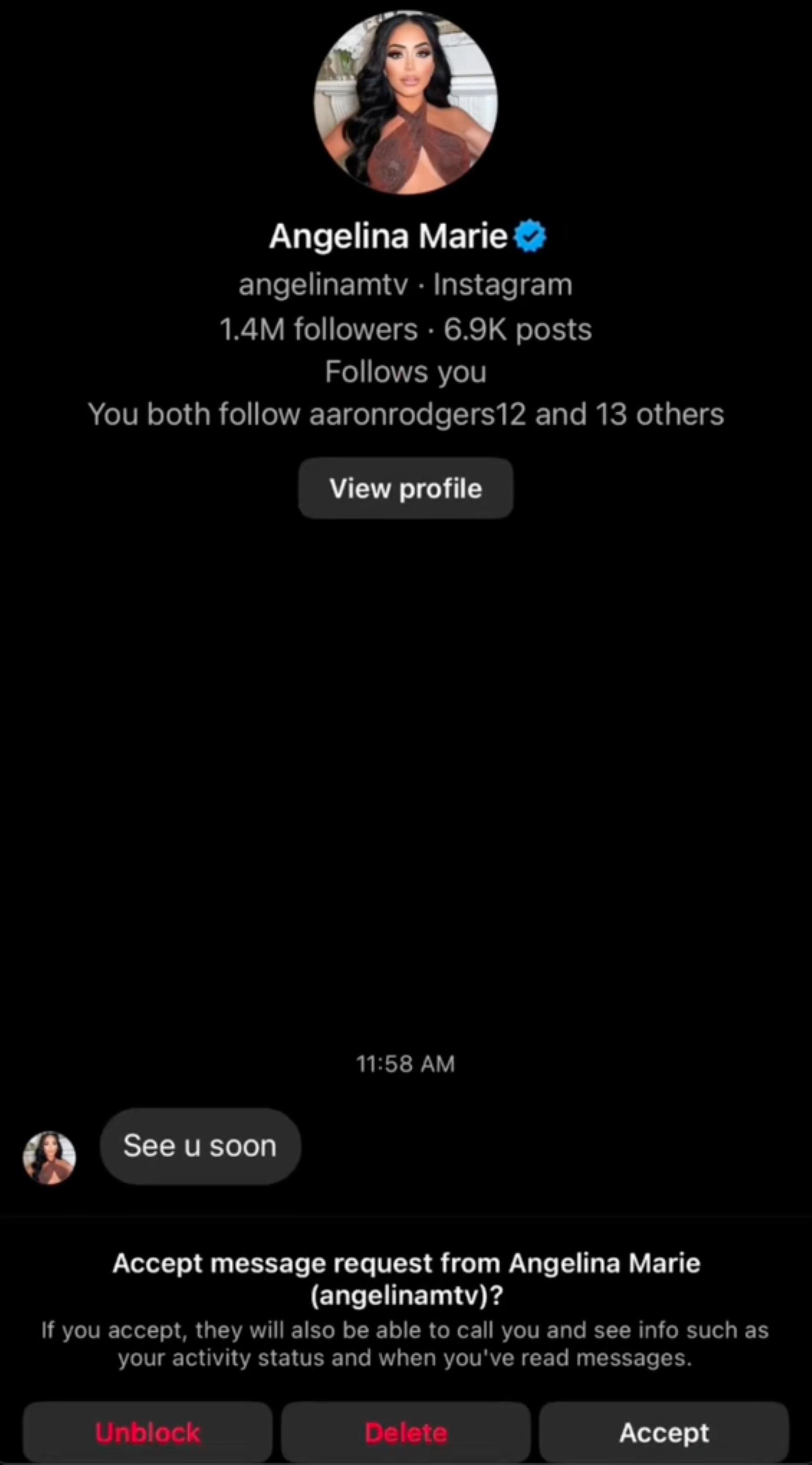 DM from Angelina Pivarnick to Nick Bawden