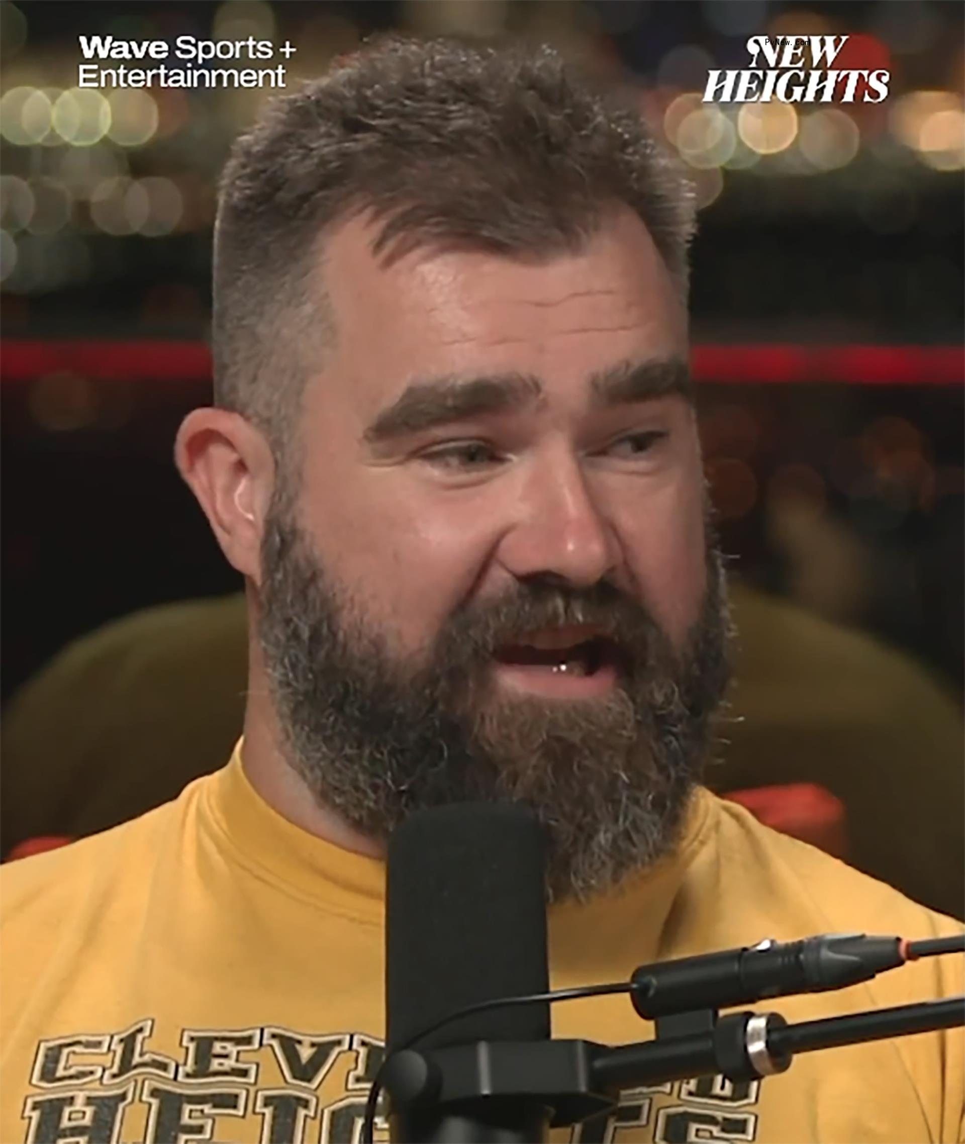 Jason Kelce talking into a mic