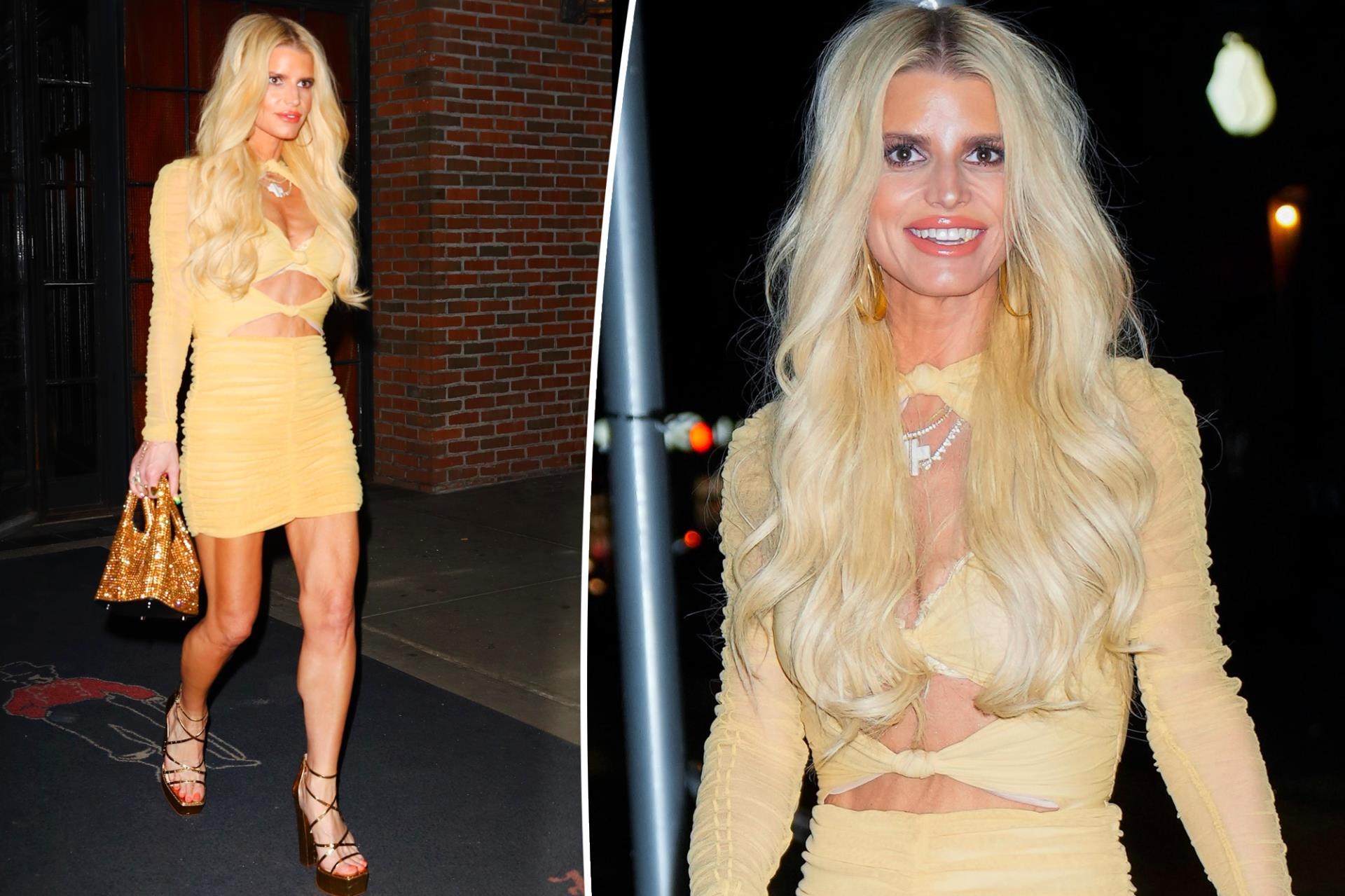 Jessica Simpson flaunts fit figure in yellow cutout mini in NYC