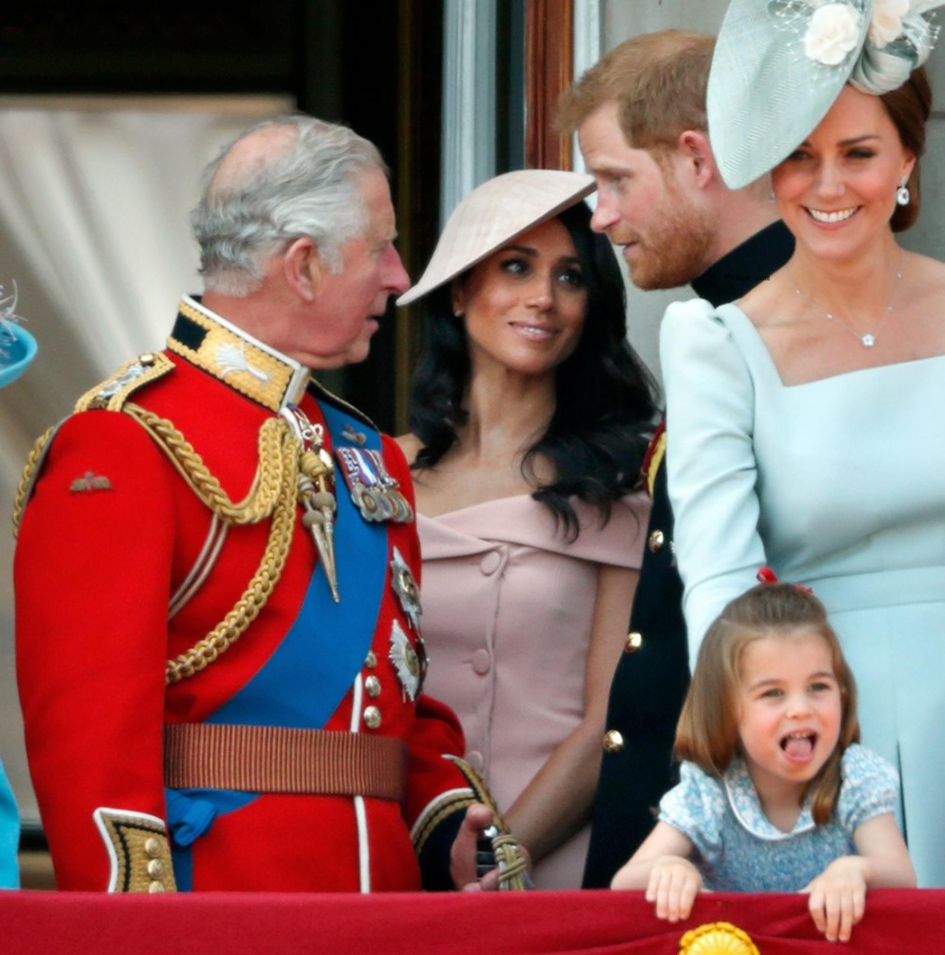 Prince Harry and Meghan Markle with King Charles III and Kate Middleton.