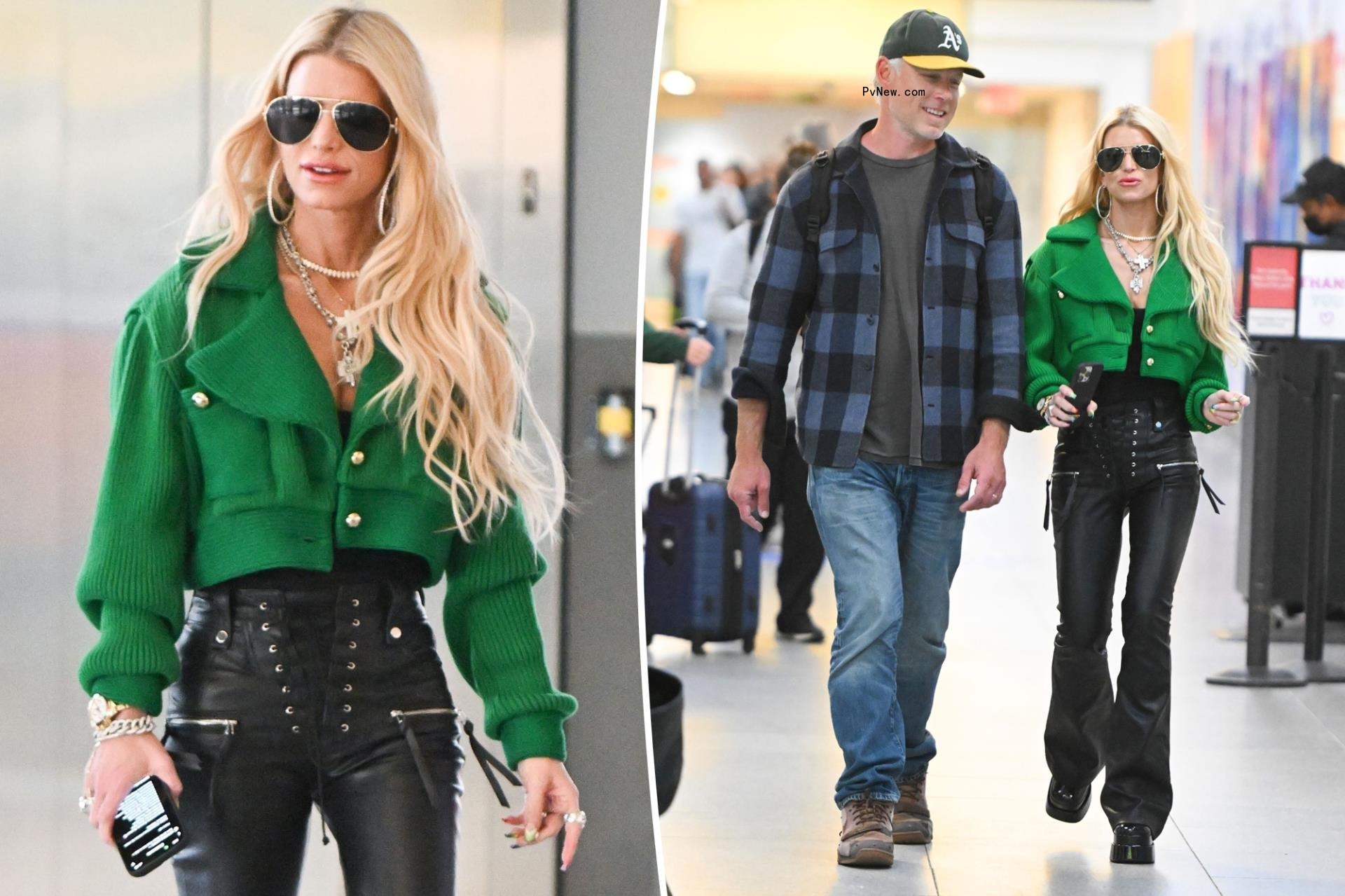 Jessica Simpson is all laced up in edgy leather pants and 6-inch heels
