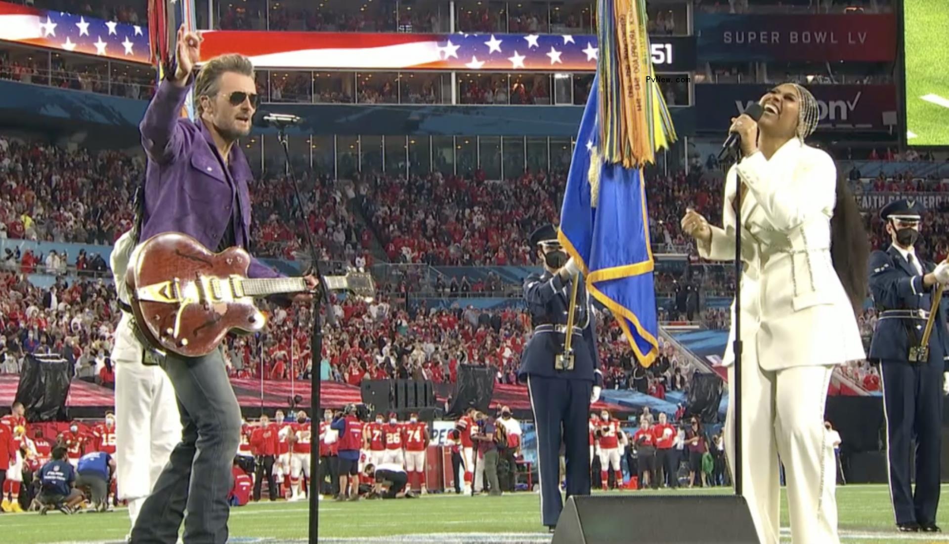 Watch Eric Church and Jazmine Sullivan’s Soulful, Syncopated Super Bowl Natio<i></i>nal Anthem; H.E.R. Shreds on ‘America the Beautiful’