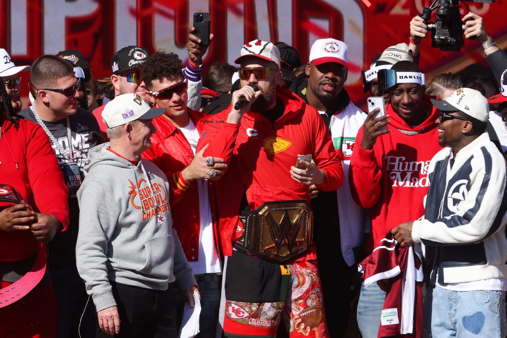 Travis Kelce at Kansas City Chiefs parade.