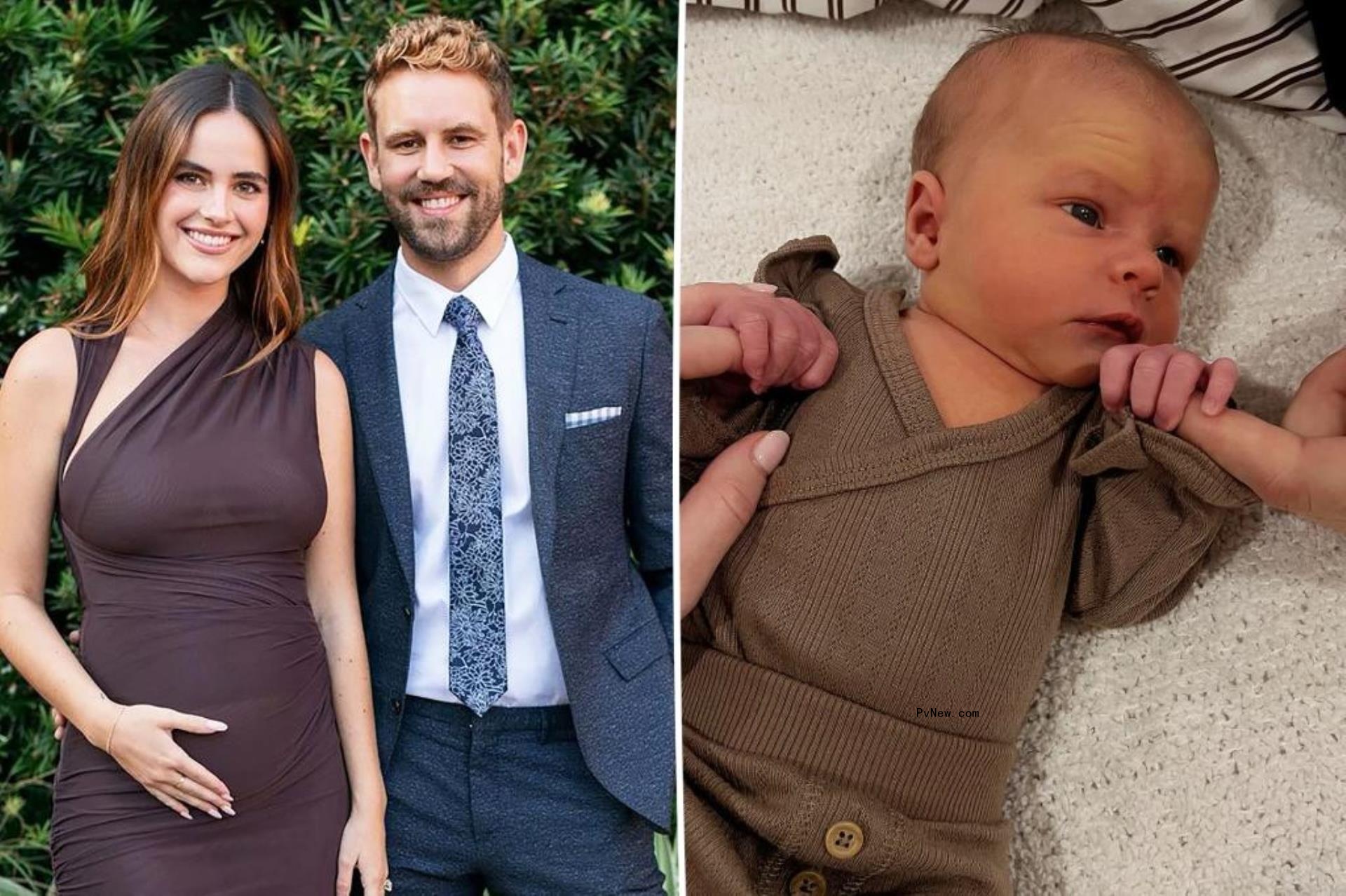 Nick Viall and Natalie Joy pregnant next to baby