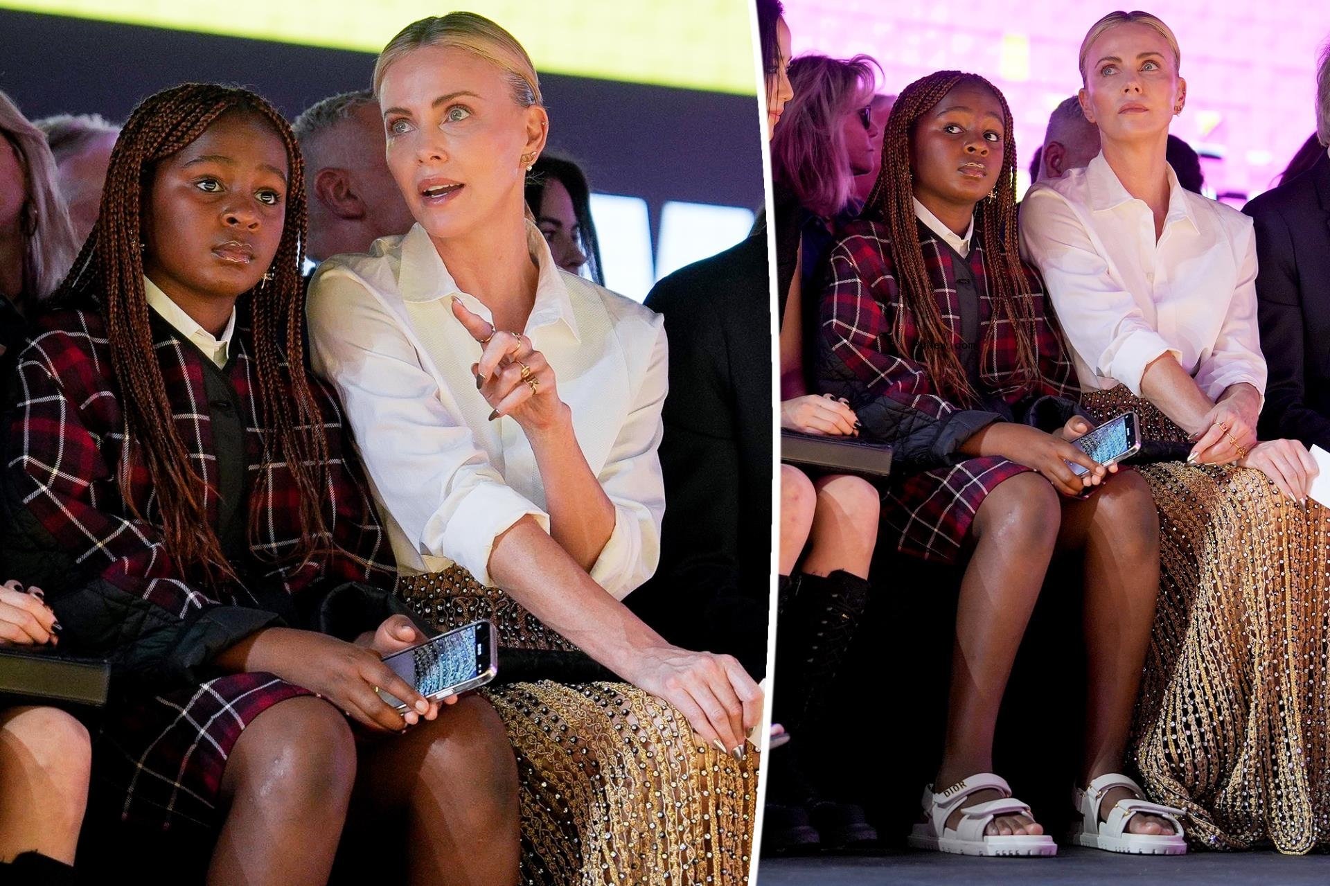 Charlize Theron sits front row with daughter Jackson, 11, at Dior fashion show