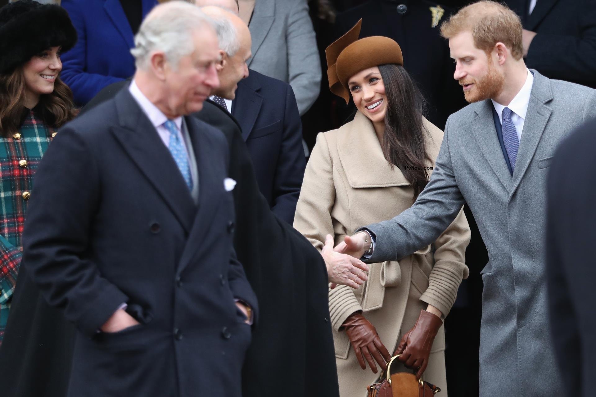 Prince Harry behind dad King Charles.