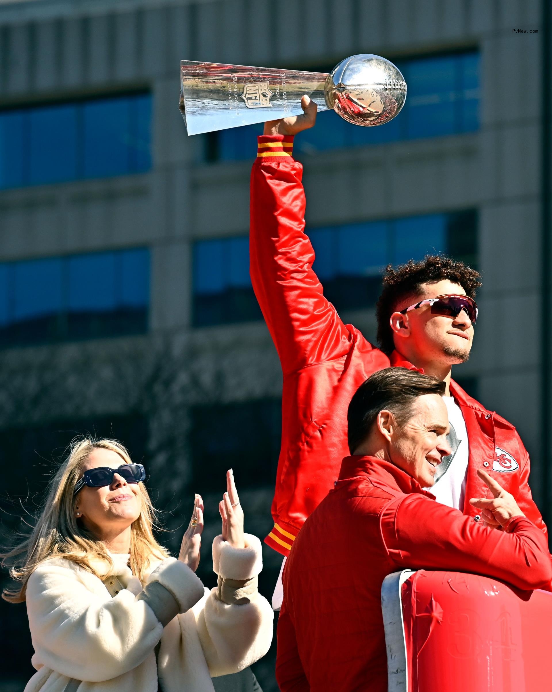 Patrick Mahomes at the Super Bowl victory parade.