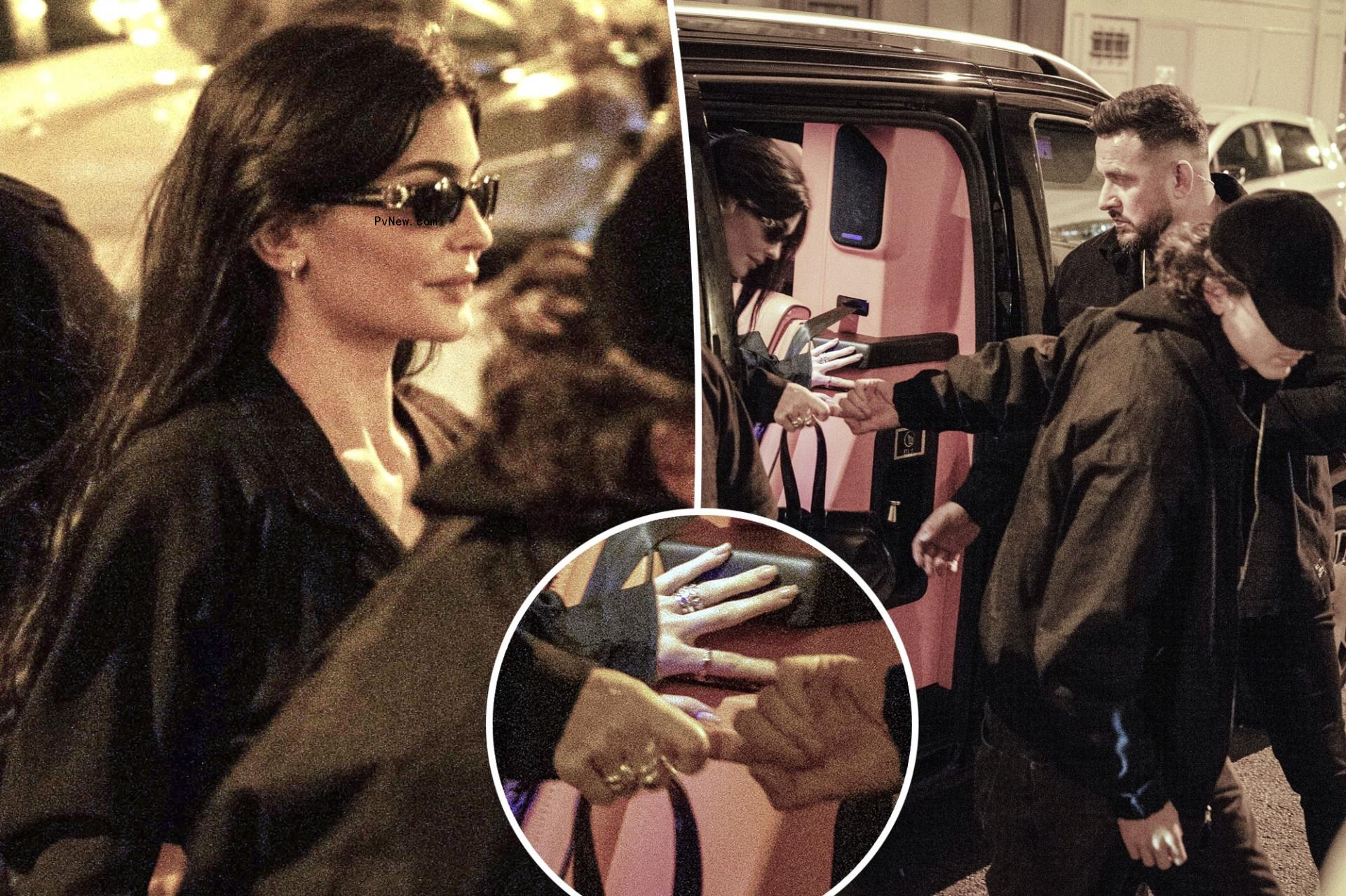 Kylie Jenner holds Timothée Chalamet’s finger outside singer Rosalia’s birthday party in Paris