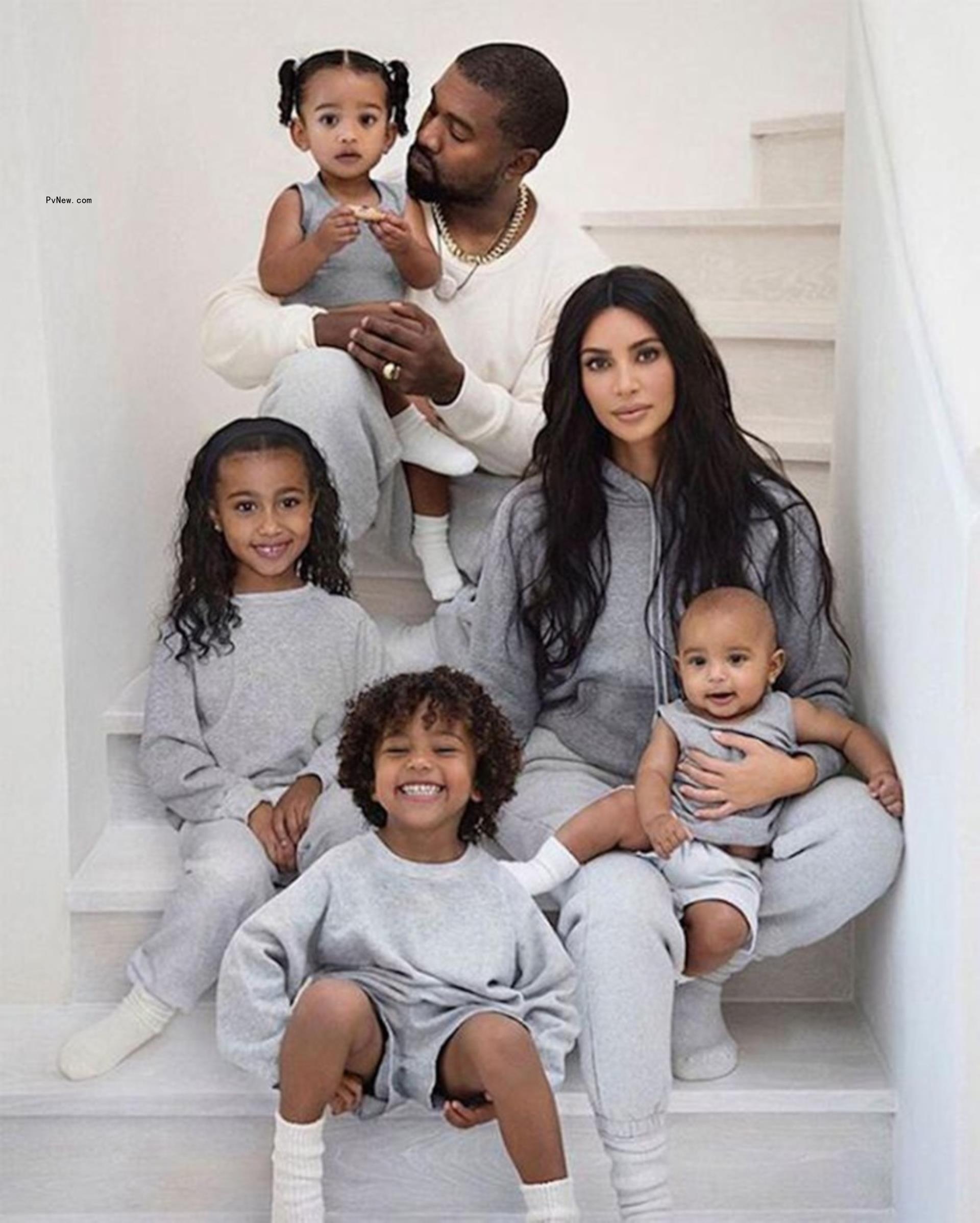 Kim Kardashian, Kanye West, and their four kids.