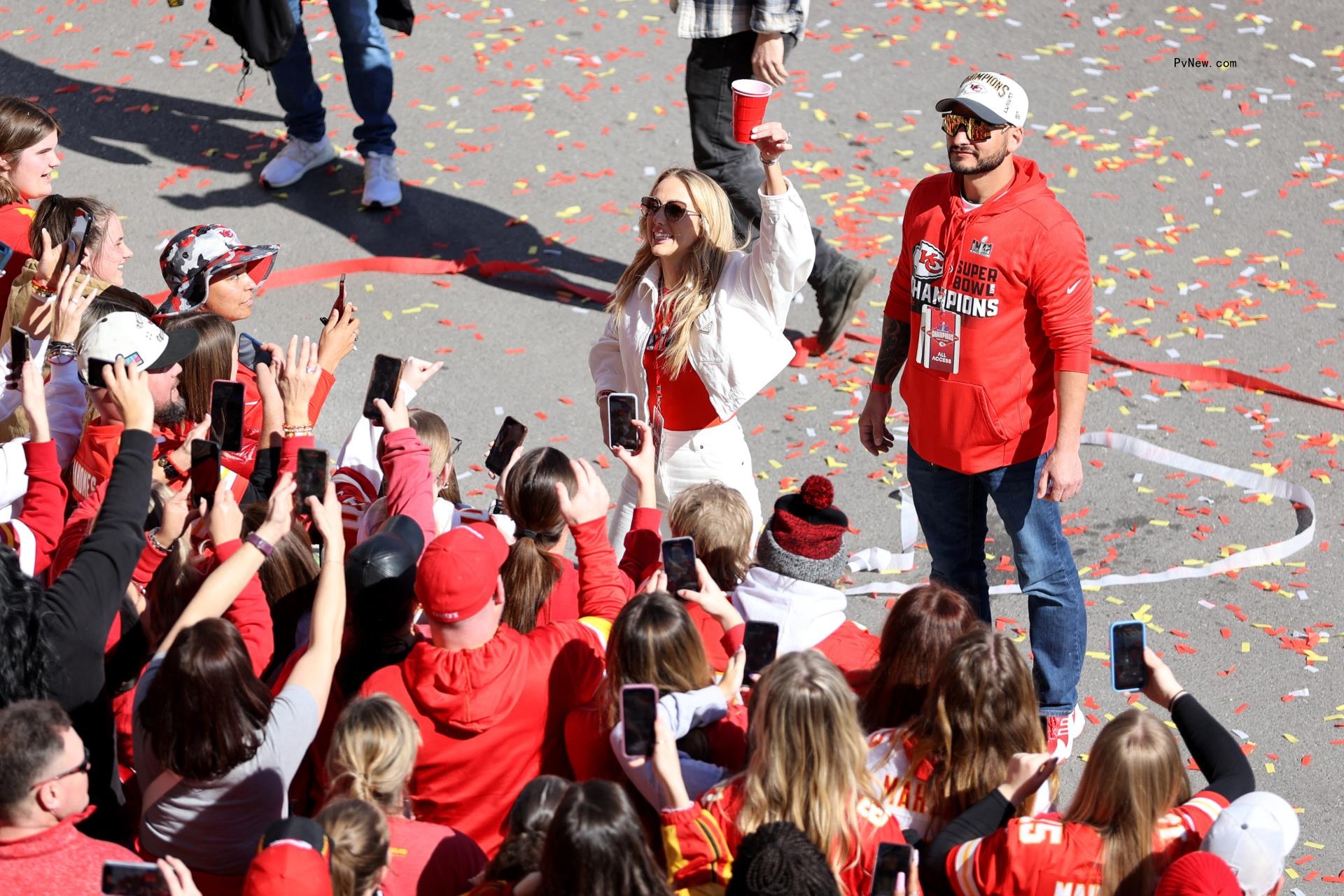 Brittany Mahomes cheering on the Super Bowl parade