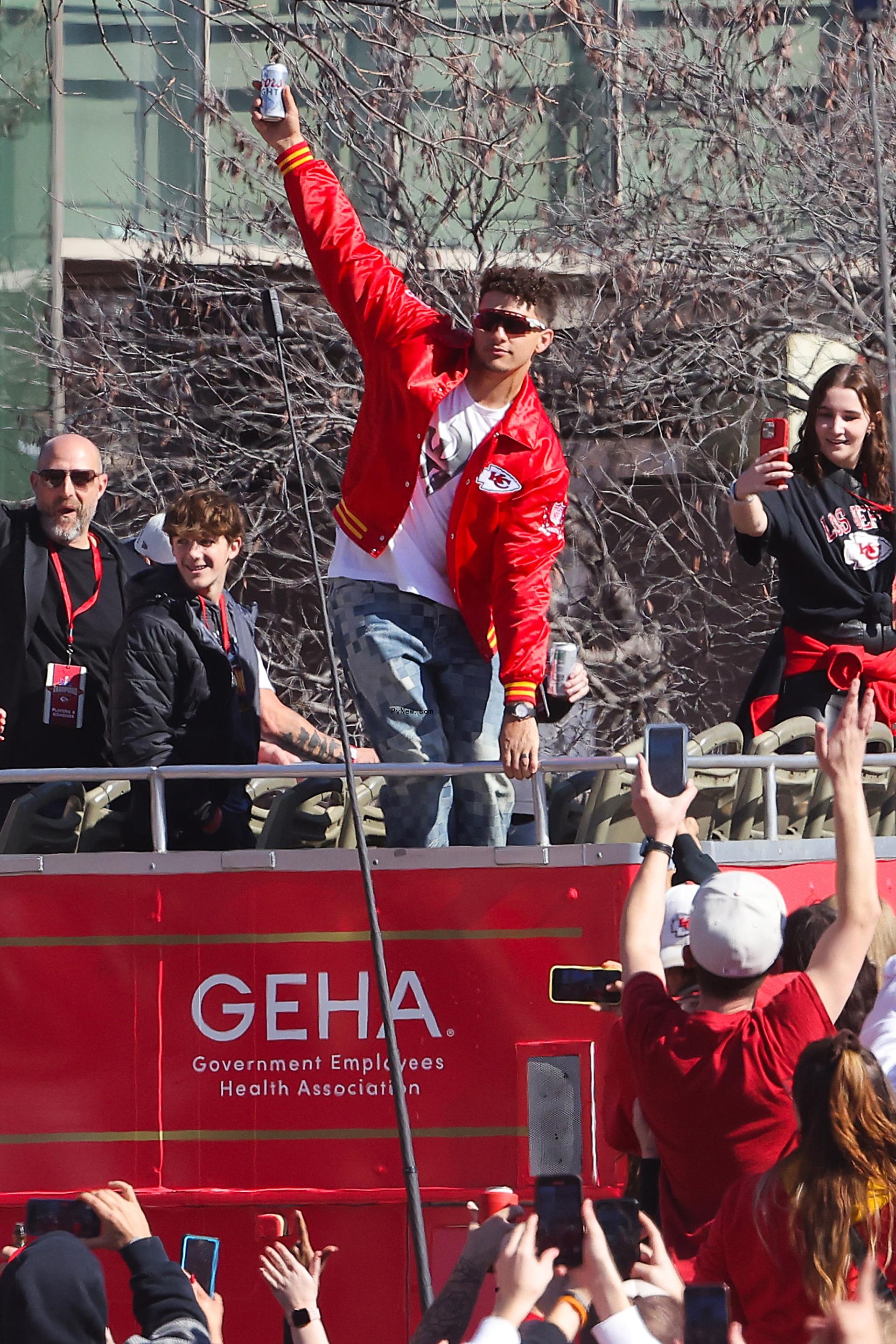 Patrick Mahomes on a Super Bowl float