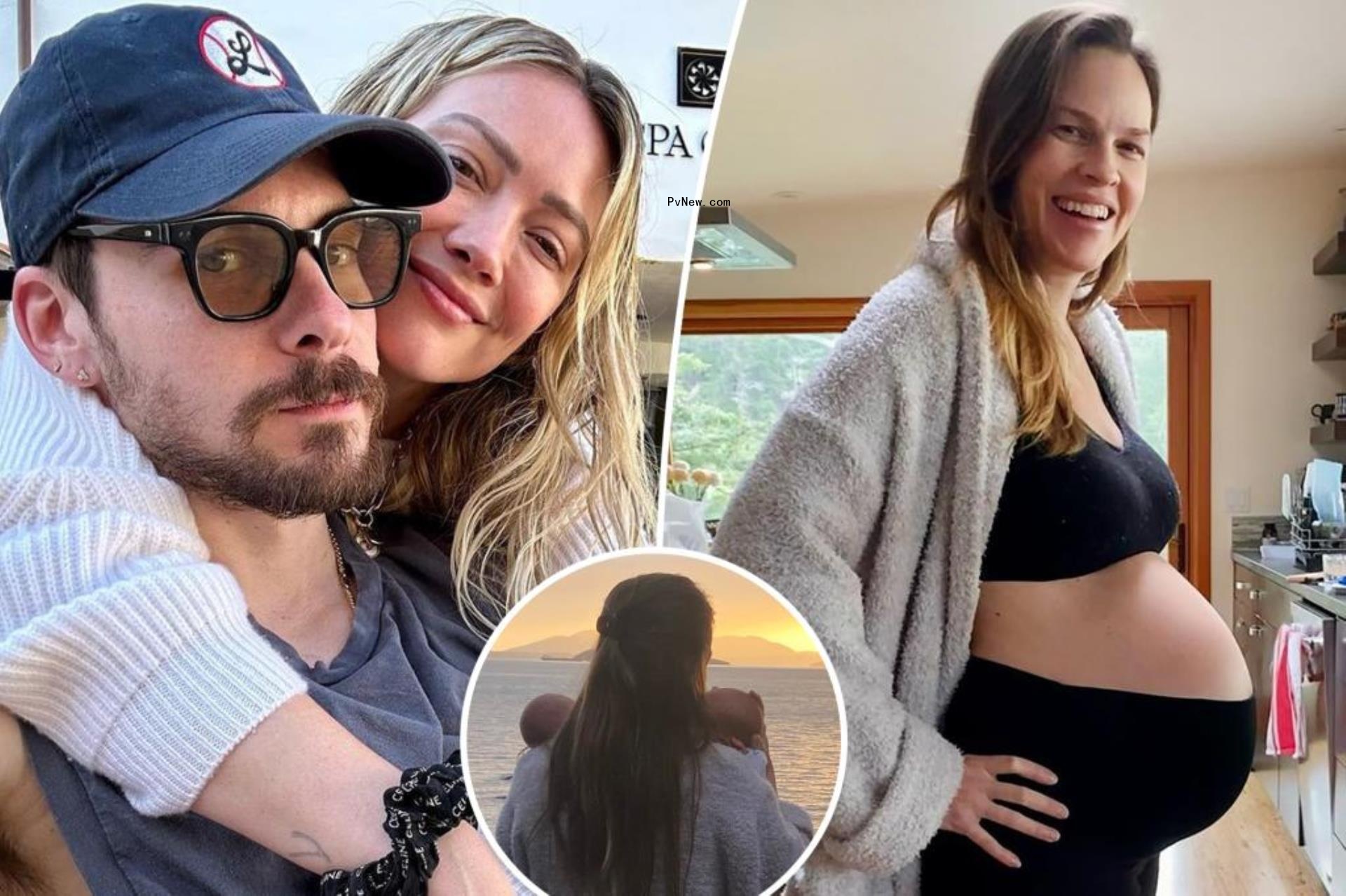 Hilary Duff cuddles Matthew Koma, split with Hilary Swank showing her baby bump and holding her twins